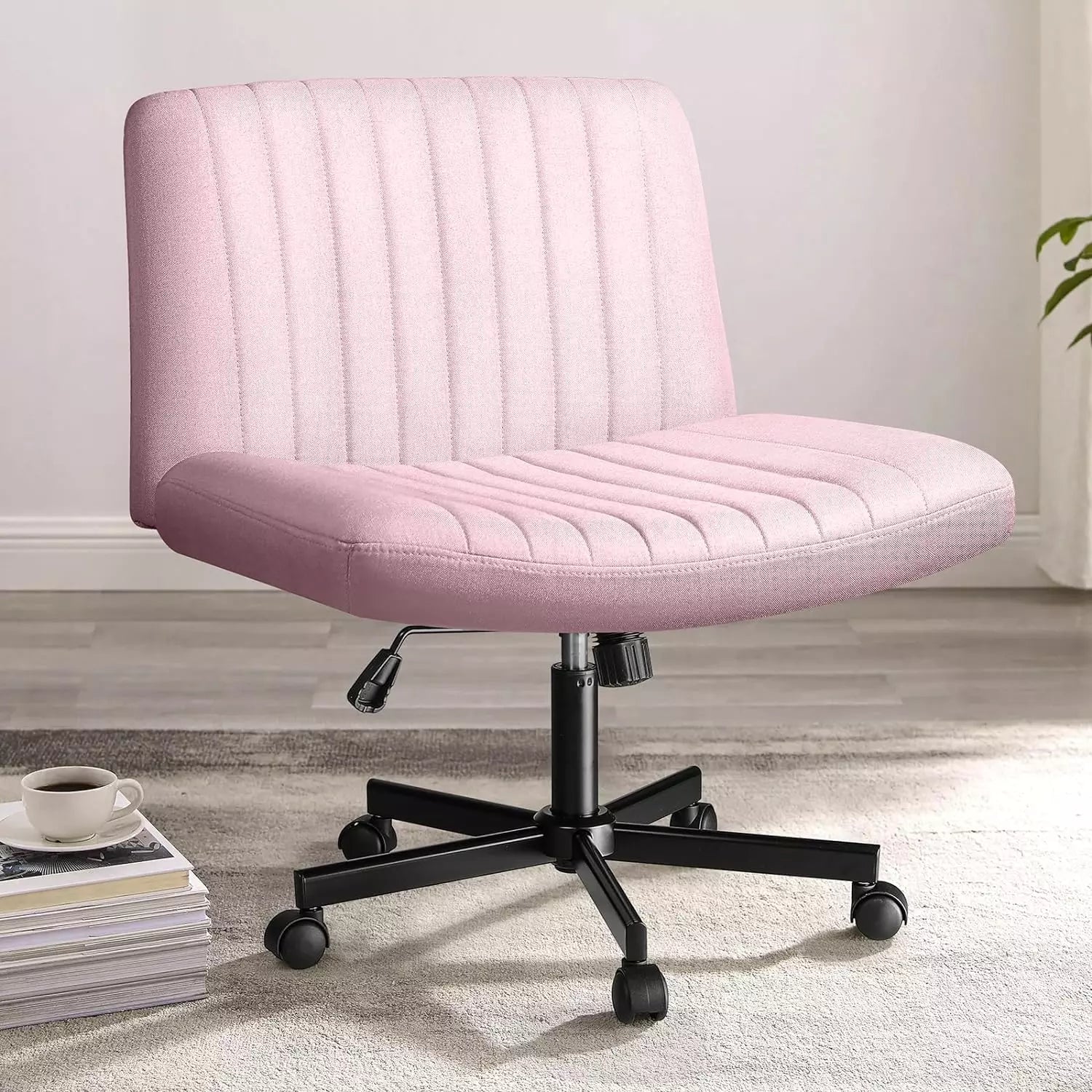 PUKAMI Armless Office Desk Chair with Wheels, Fabric Padded Cross Legged Chair - Image 29