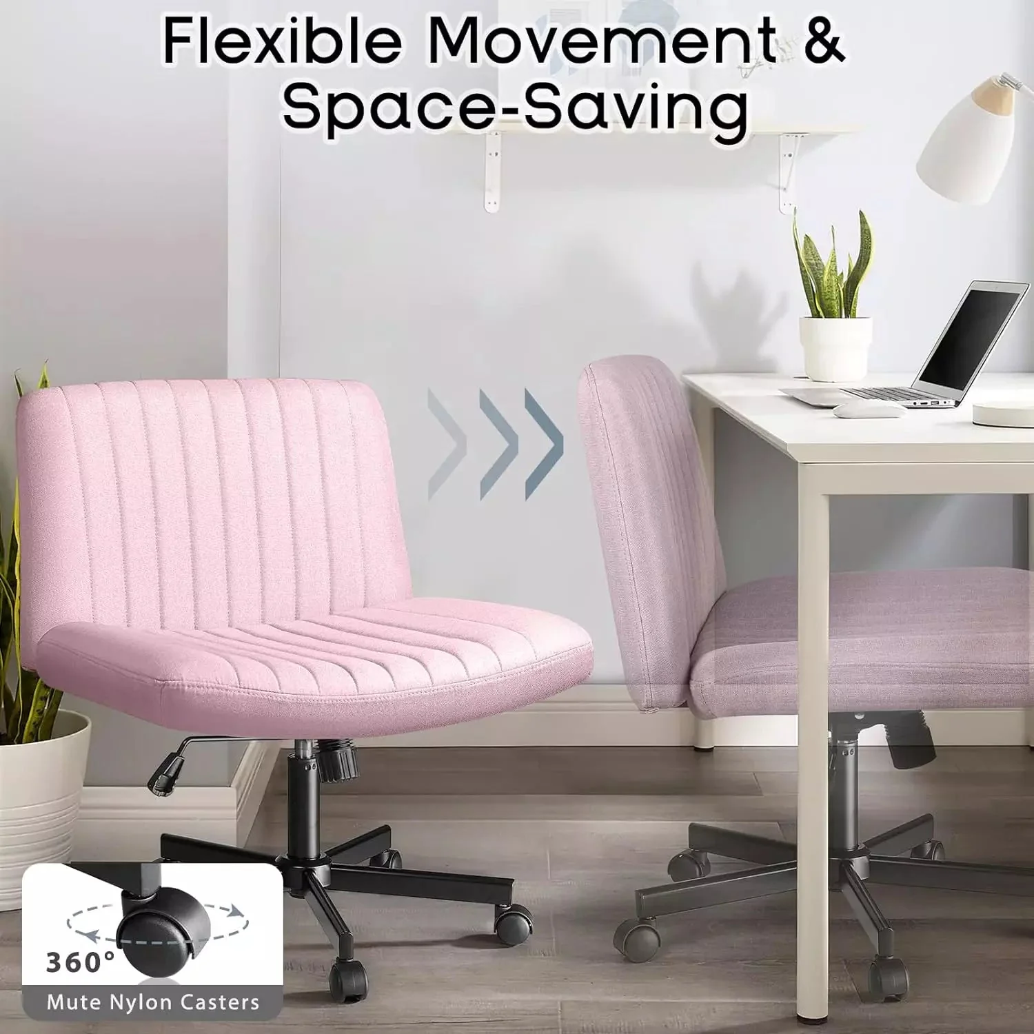 PUKAMI Armless Office Desk Chair with Wheels, Fabric Padded Cross Legged Chair - Image 31