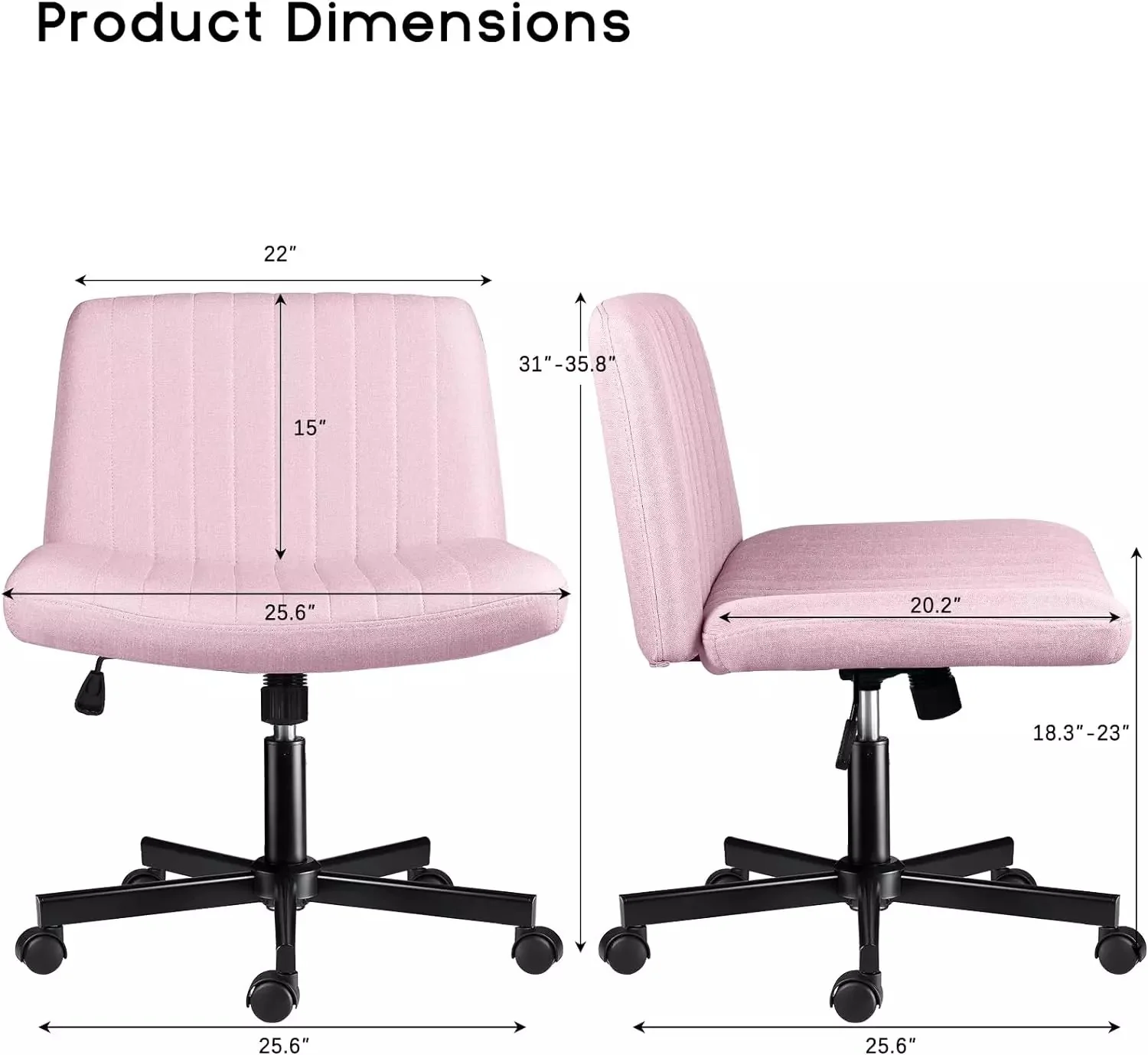 PUKAMI Armless Office Desk Chair with Wheels, Fabric Padded Cross Legged Chair - Image 35