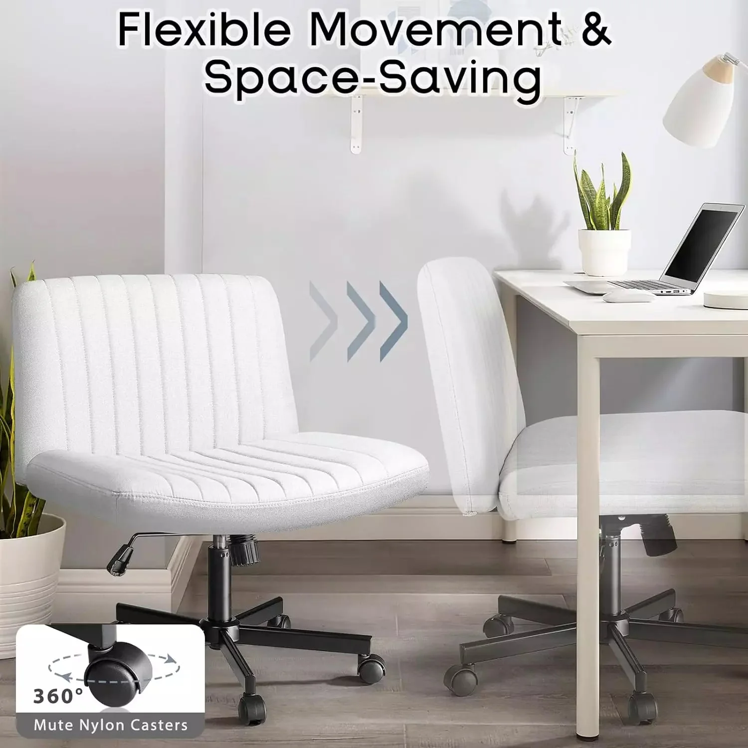 PUKAMI Armless Office Desk Chair with Wheels, Fabric Padded Cross Legged Chair - Image 38