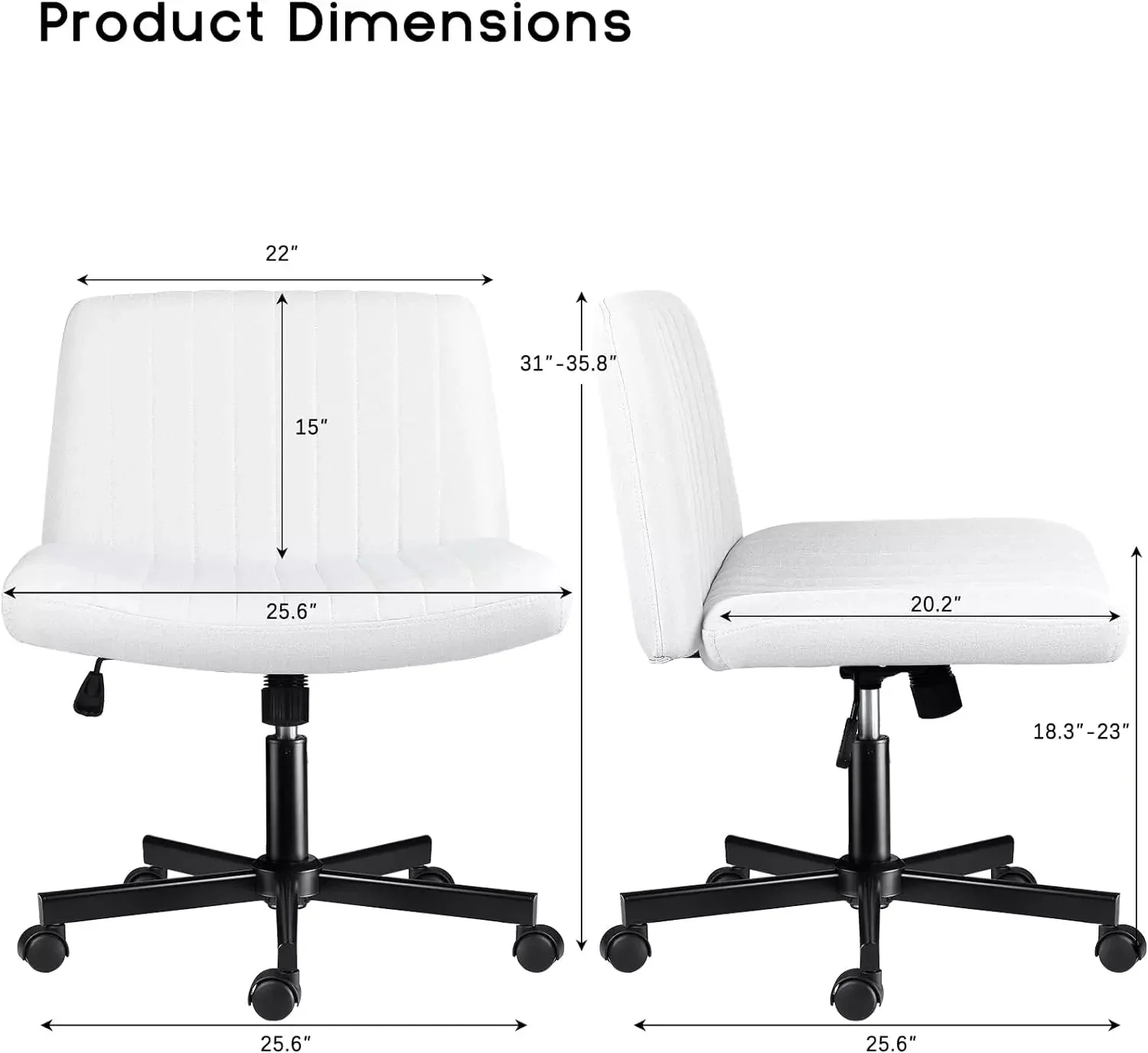 PUKAMI Armless Office Desk Chair with Wheels, Fabric Padded Cross Legged Chair - Image 42