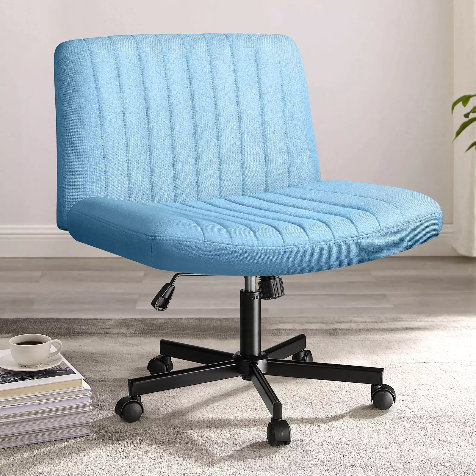 PUKAMI Armless Office Desk Chair with Wheels, Fabric Padded Cross Legged Chair - Image 43