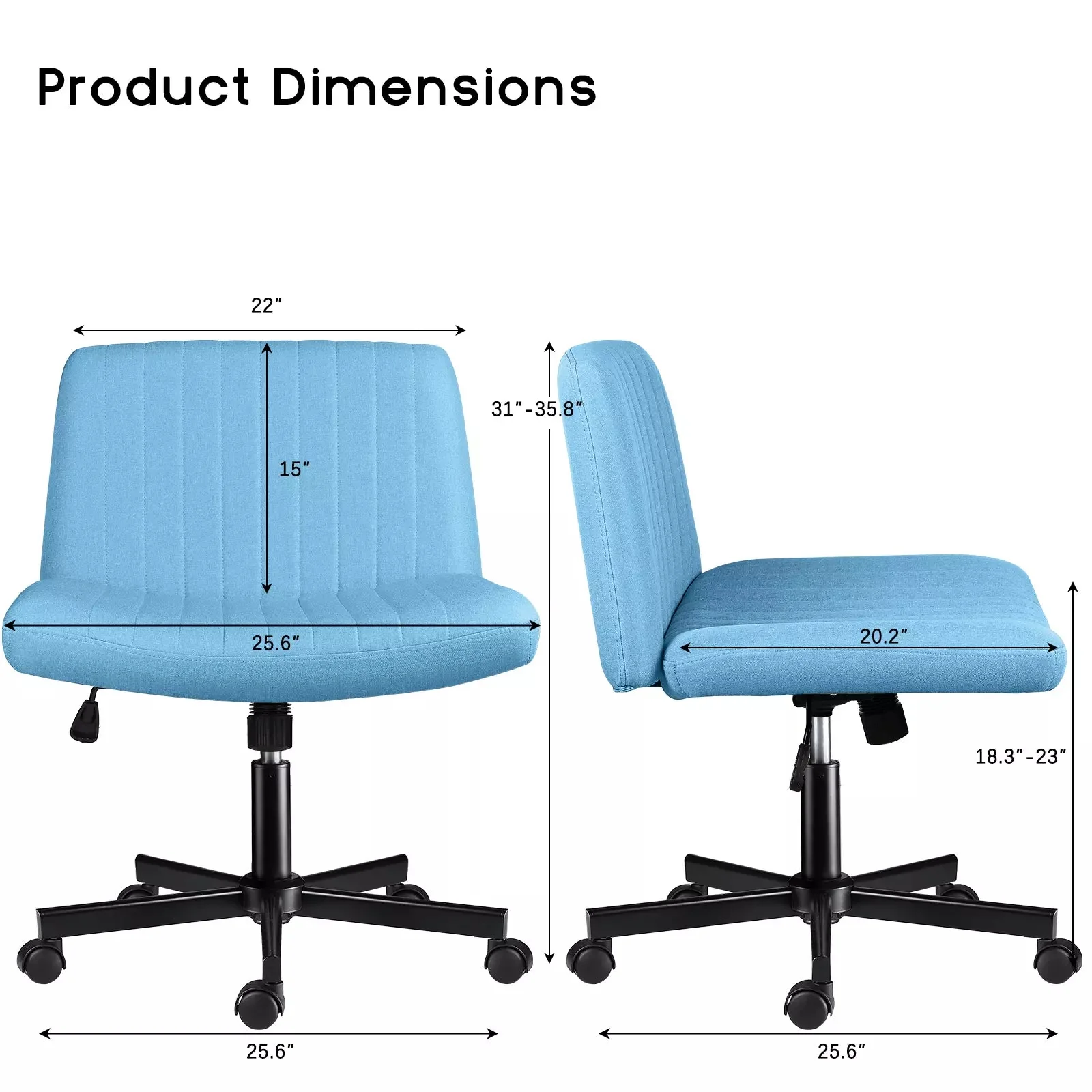 PUKAMI Armless Office Desk Chair with Wheels, Fabric Padded Cross Legged Chair - Image 49