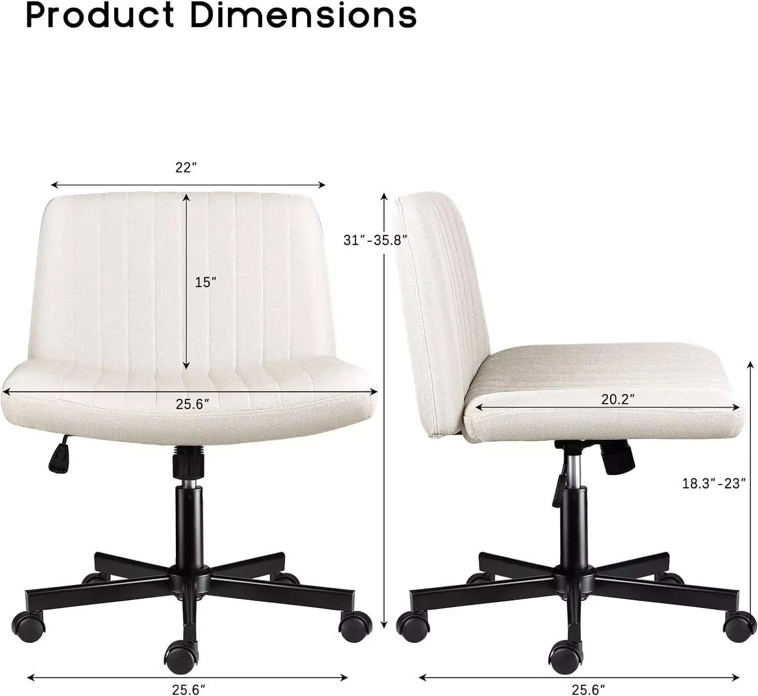 PUKAMI Armless Office Desk Chair with Wheels, Fabric Padded Cross Legged Chair - Image 7