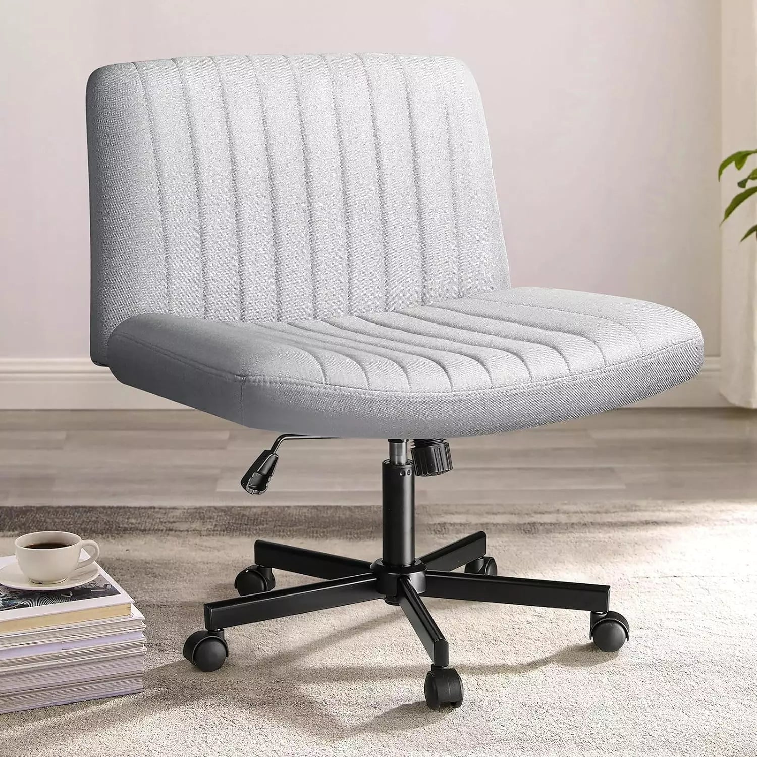 PUKAMI Armless Office Desk Chair with Wheels, Fabric Padded Cross Legged Chair - Image 8