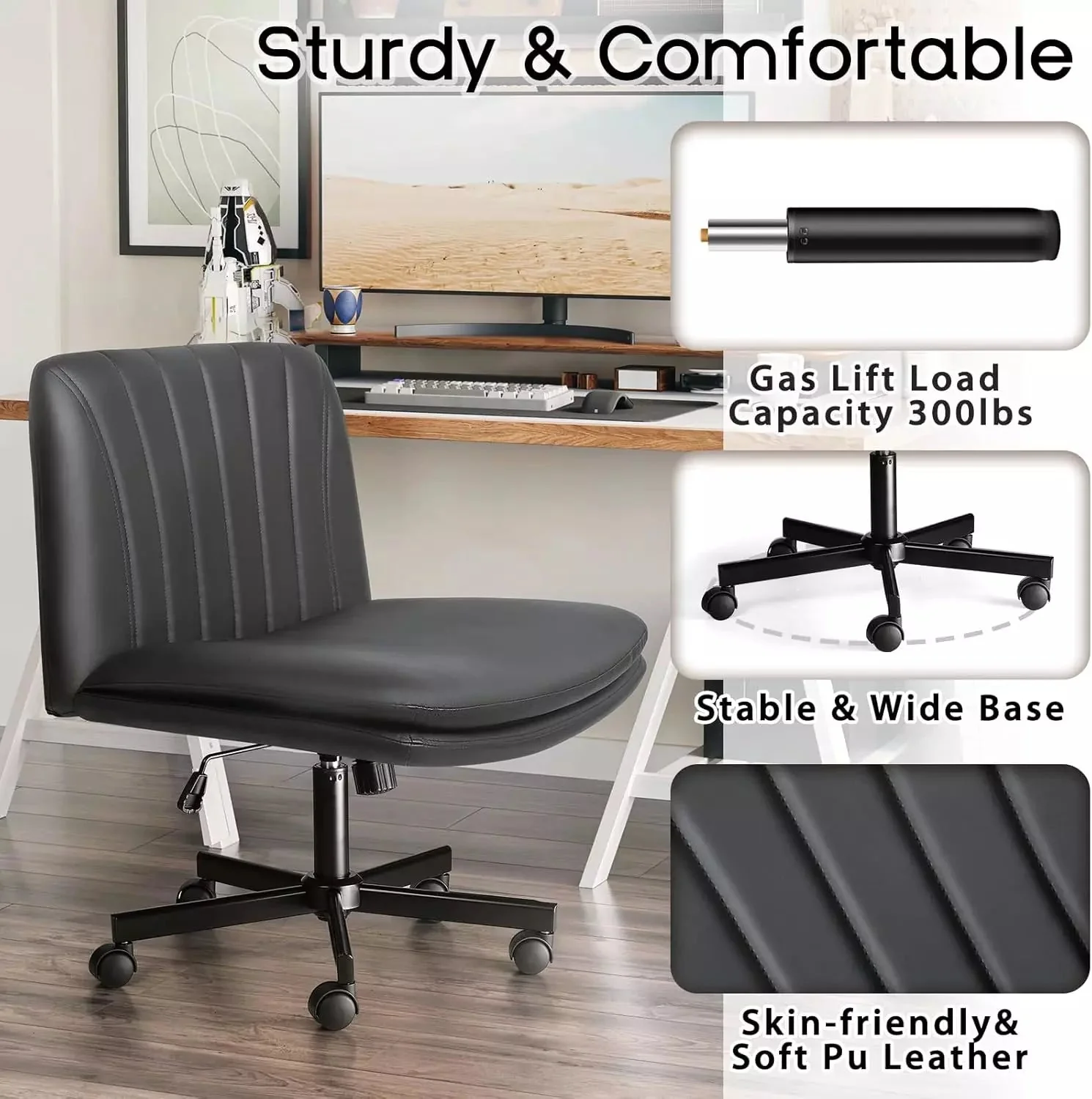 PUKAMI Criss Cross Chair with Wheels,Armless Cross Legged Office Desk Chair - Image 12
