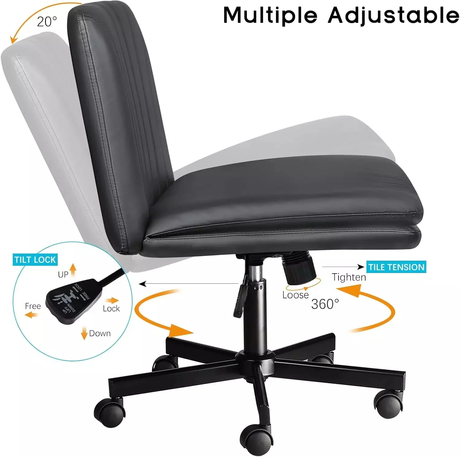 PUKAMI Criss Cross Chair with Wheels,Armless Cross Legged Office Desk Chair - Image 14