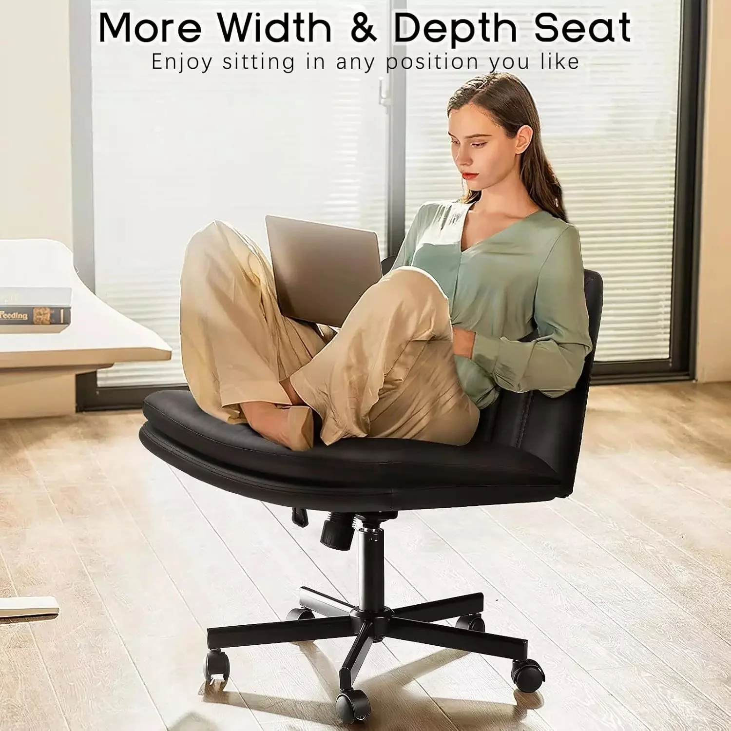 PUKAMI Criss Cross Chair with Wheels,Armless Cross Legged Office Desk Chair - Image 17