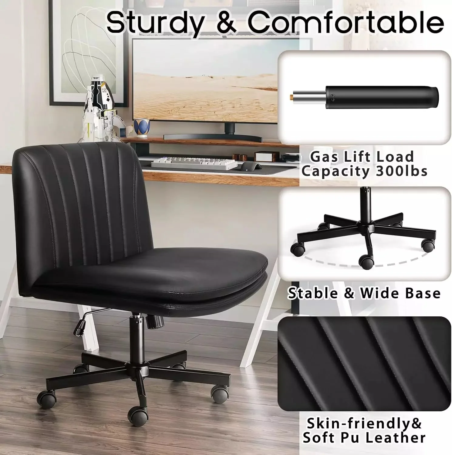 PUKAMI Criss Cross Chair with Wheels,Armless Cross Legged Office Desk Chair - Image 19