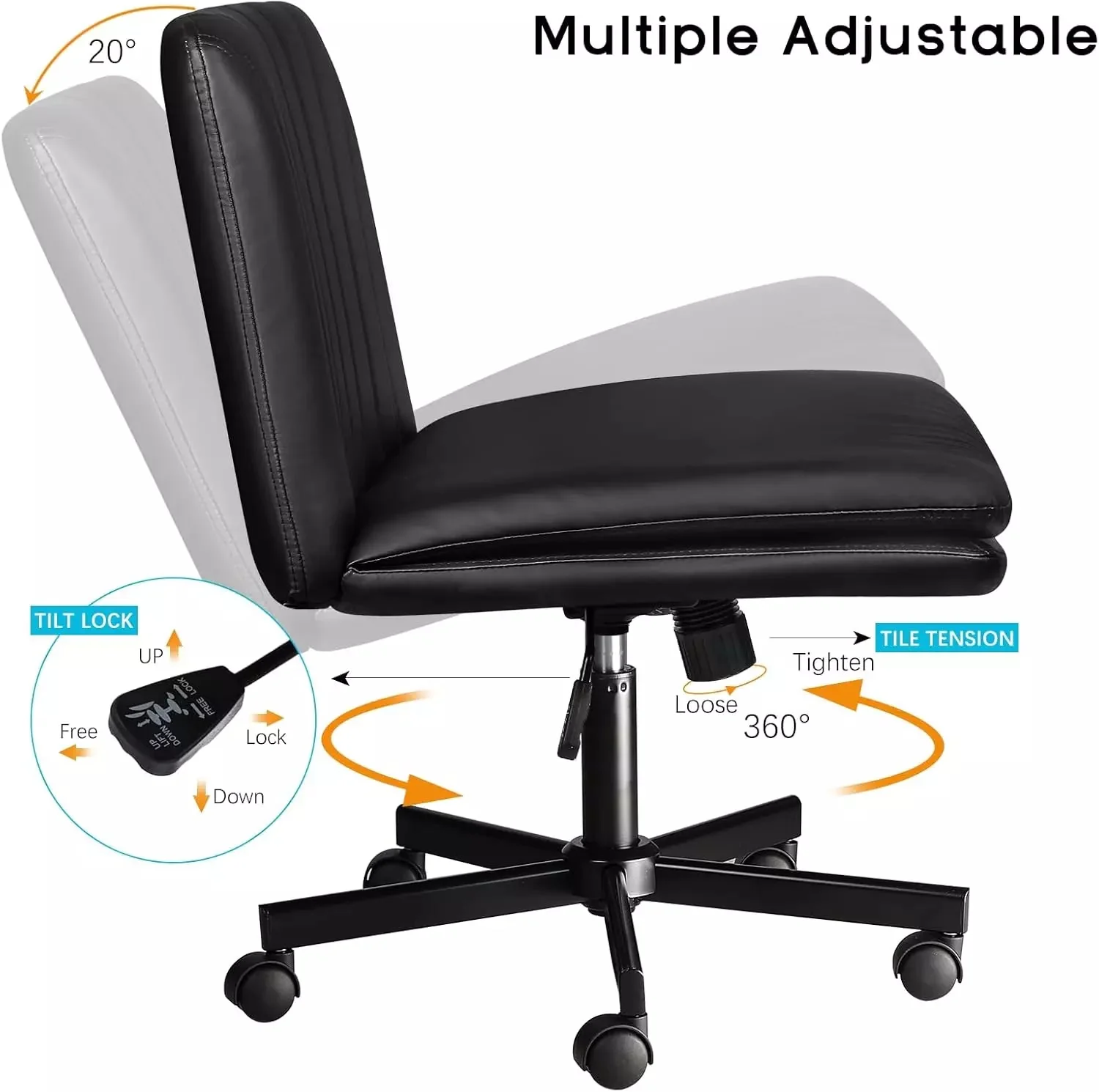 PUKAMI Criss Cross Chair with Wheels,Armless Cross Legged Office Desk Chair - Image 21