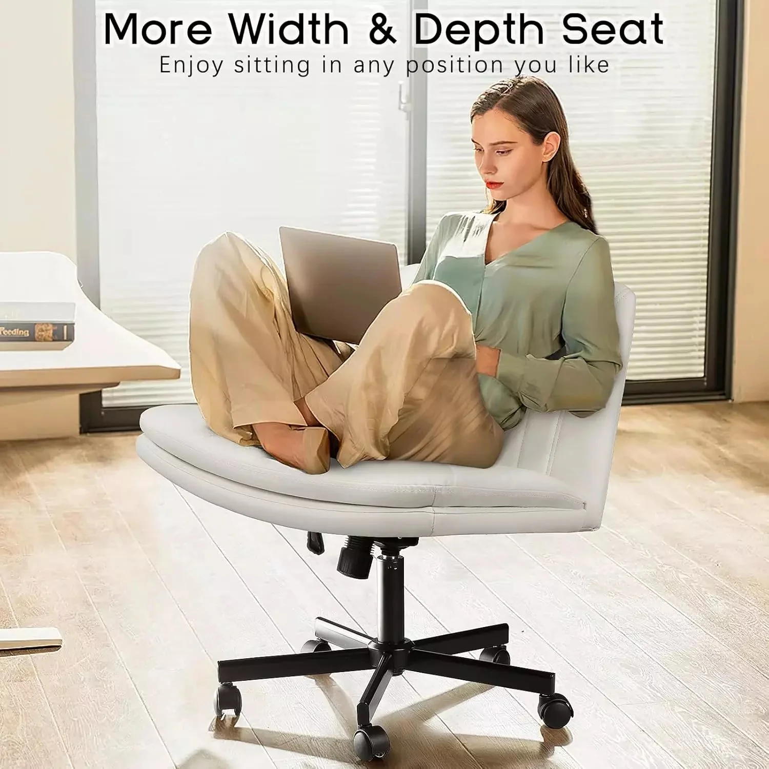 PUKAMI Criss Cross Chair with Wheels,Armless Cross Legged Office Desk Chair - Image 24