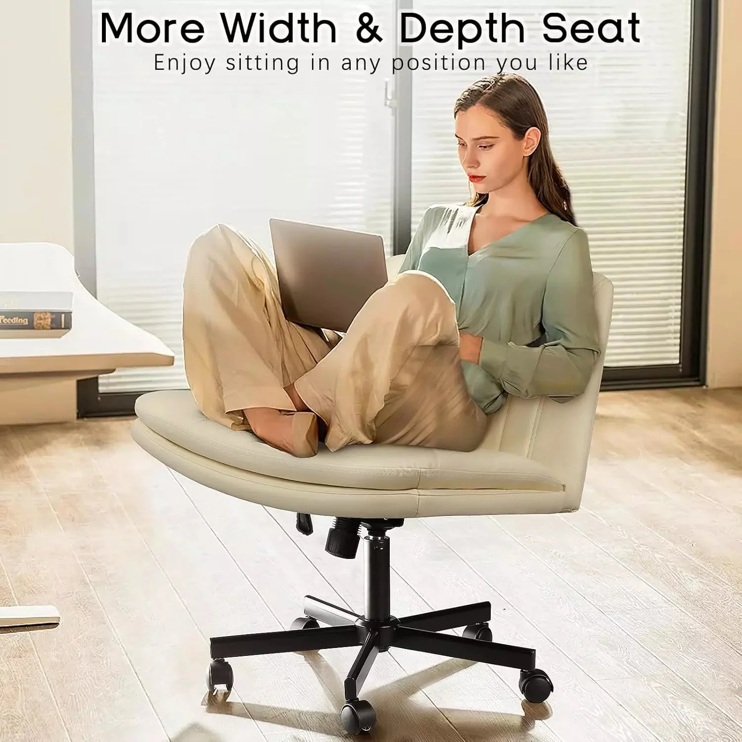 PUKAMI Criss Cross Chair with Wheels,Armless Cross Legged Office Desk Chair - Image 3