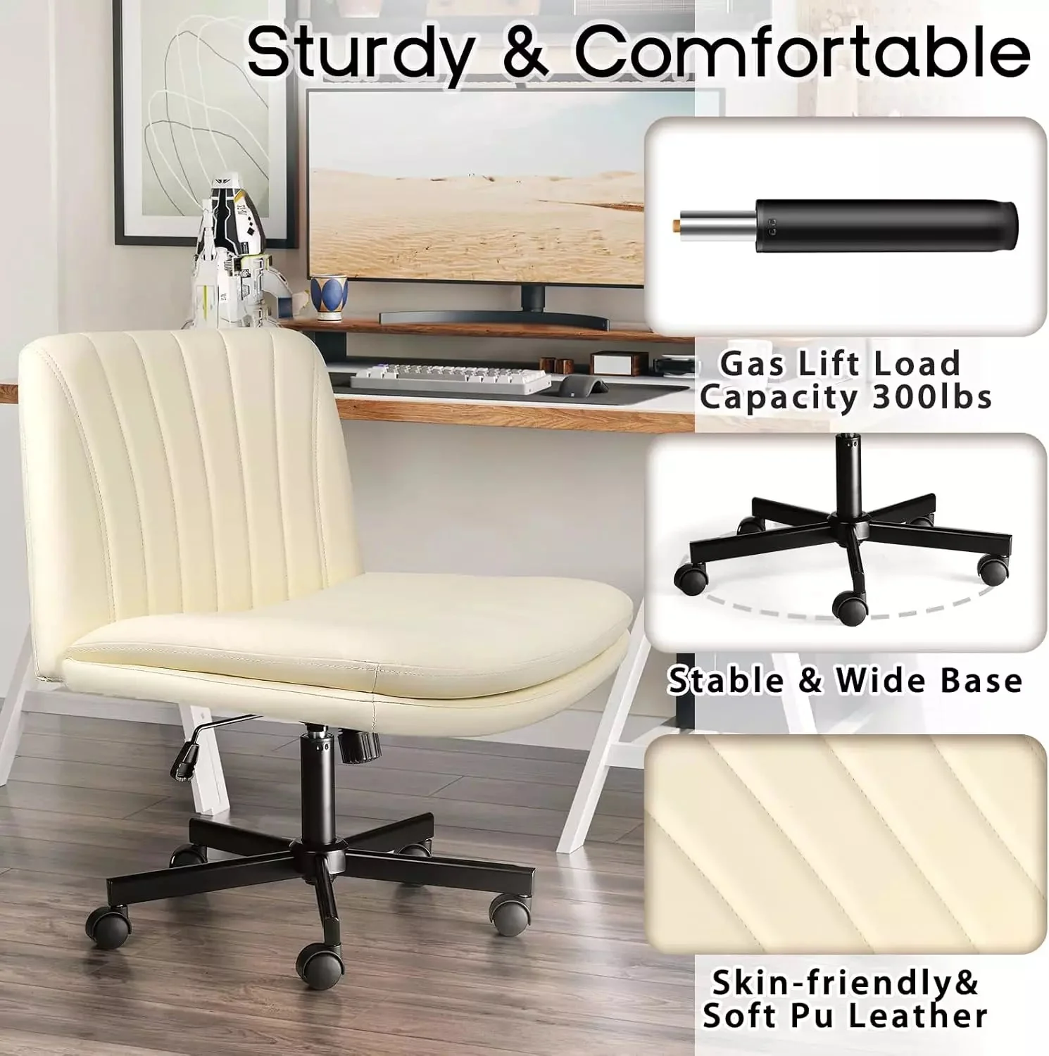 PUKAMI Criss Cross Chair with Wheels,Armless Cross Legged Office Desk Chair - Image 5