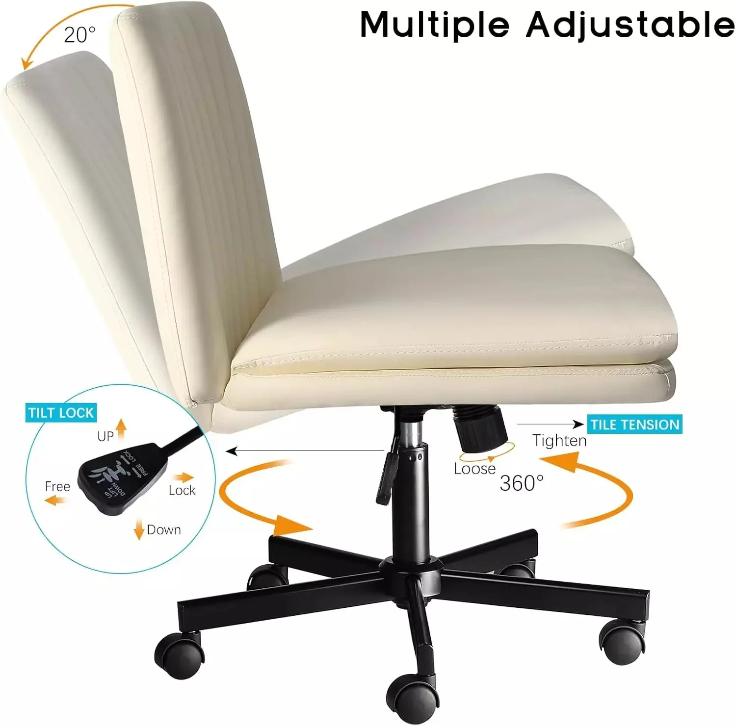PUKAMI Criss Cross Chair with Wheels,Armless Cross Legged Office Desk Chair - Image 7