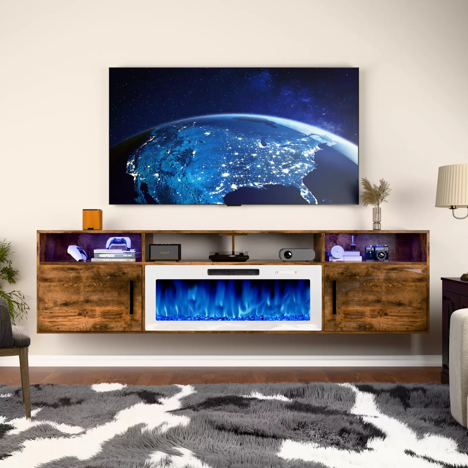 WALEAF Floating Fireplace TV Stand 70'' Wall Mounted Shelf - Image 5