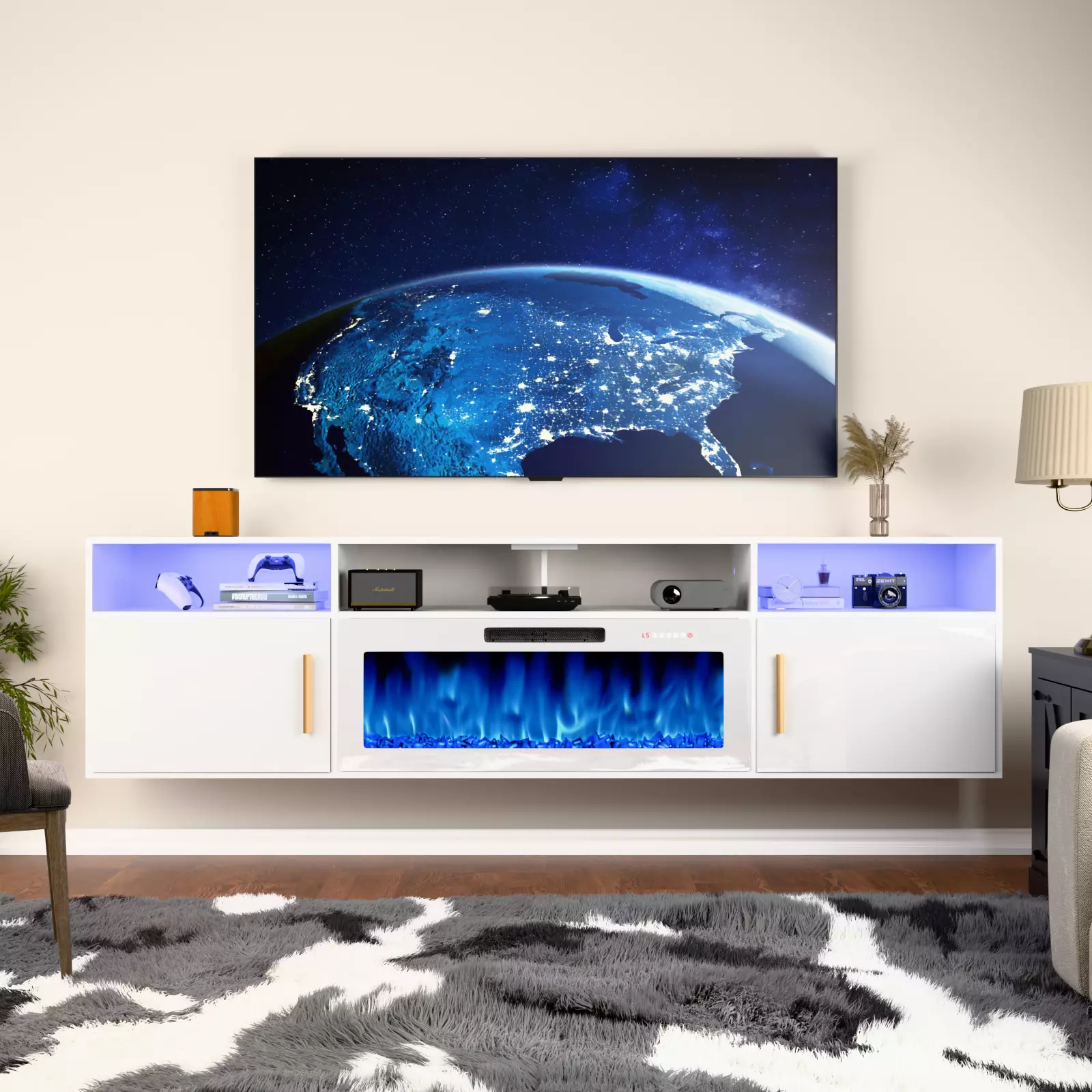 WALEAF Floating Fireplace TV Stand 70'' Wall Mounted Shelf - Image 6