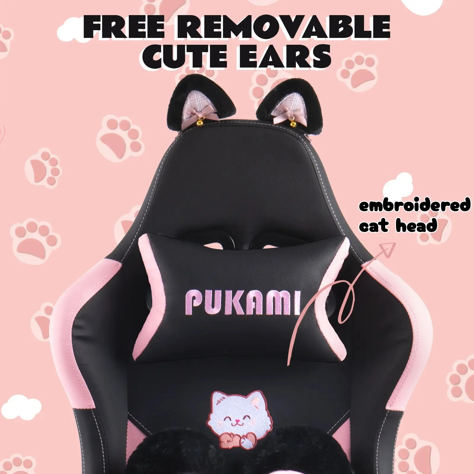 PUKAMI Gaming Chair with Cat Ears and Cat Paw Cushion Pillow - Image 11