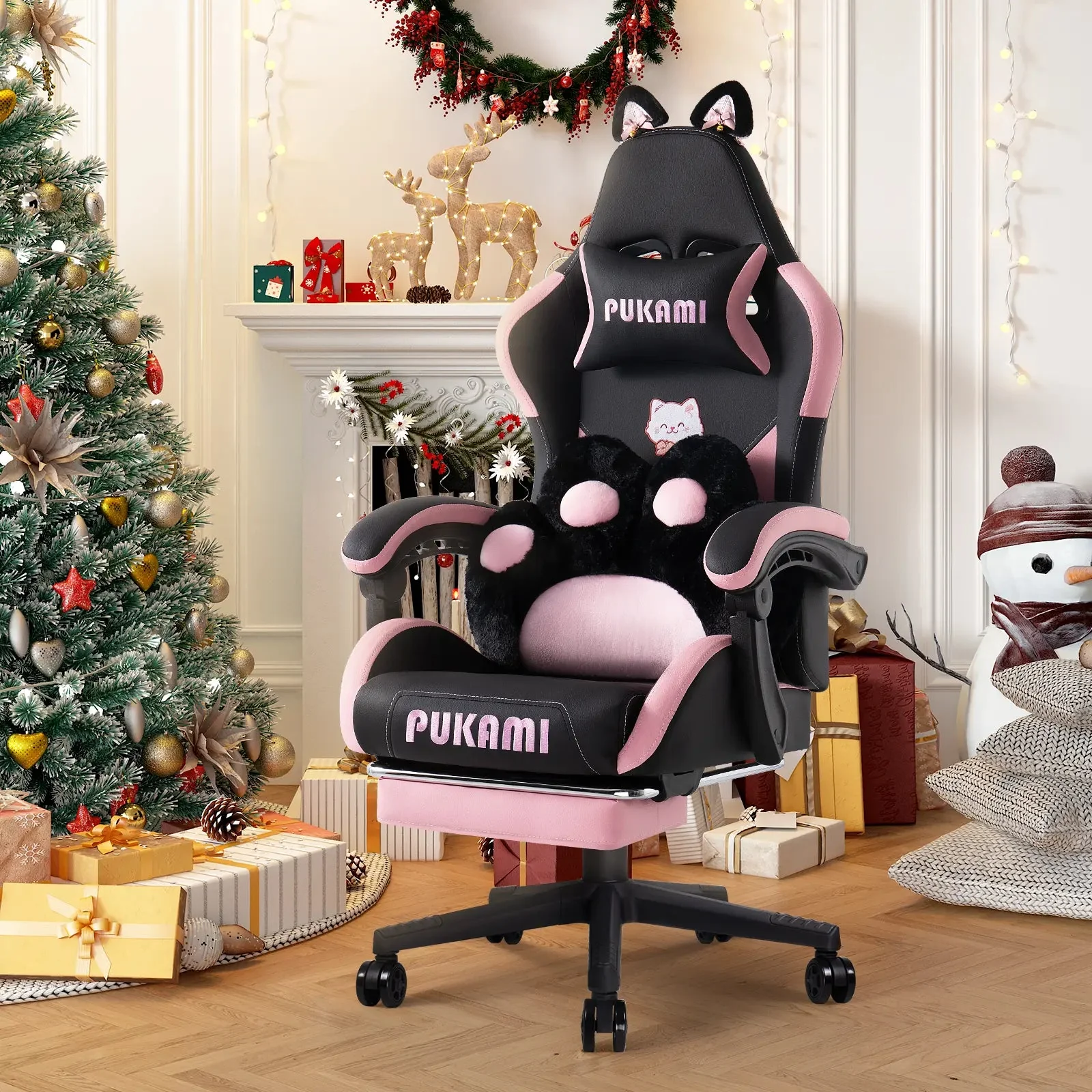 PUKAMI Gaming Chair with Cat Ears and Cat Paw Cushion Pillow - Image 14