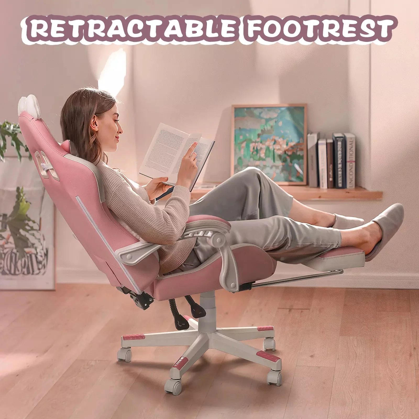 PUKAMI Gaming Chair with Cat Ears and Cat Paw Cushion Pillow - Image 2