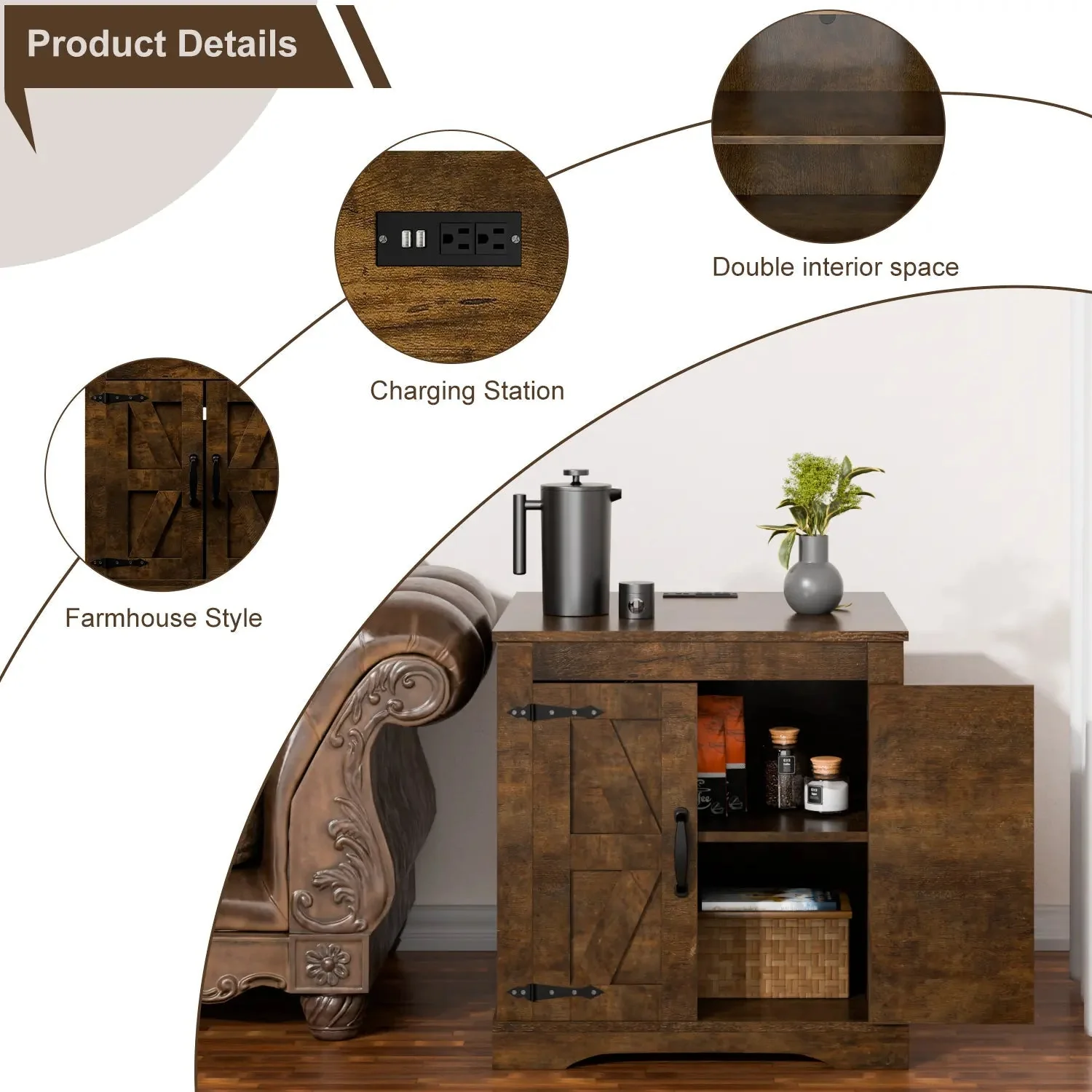 VITESSE 24" Large Sofa Side Table with Charging Station - Image 17