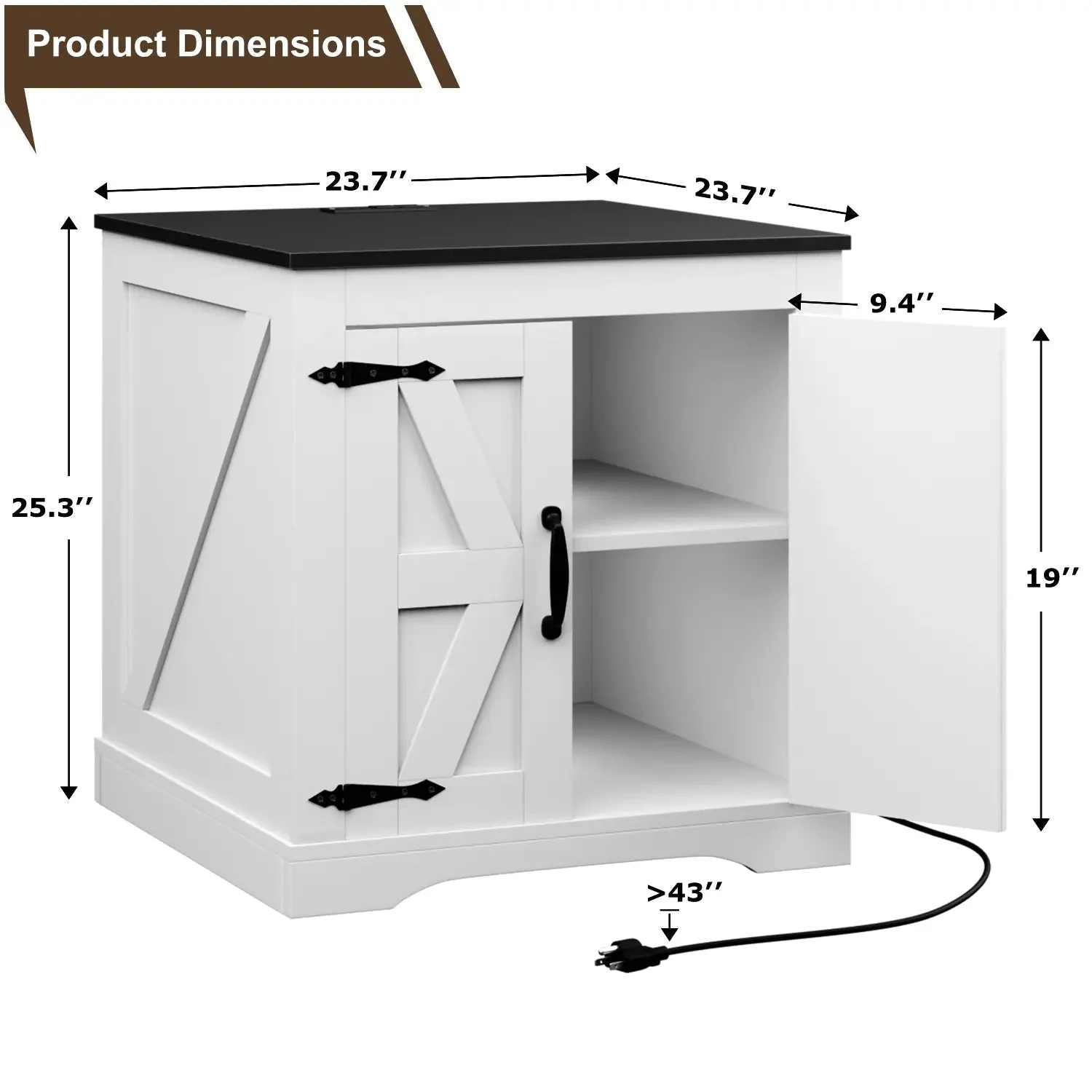 VITESSE 24" Large Sofa Side Table with Charging Station - Image 2