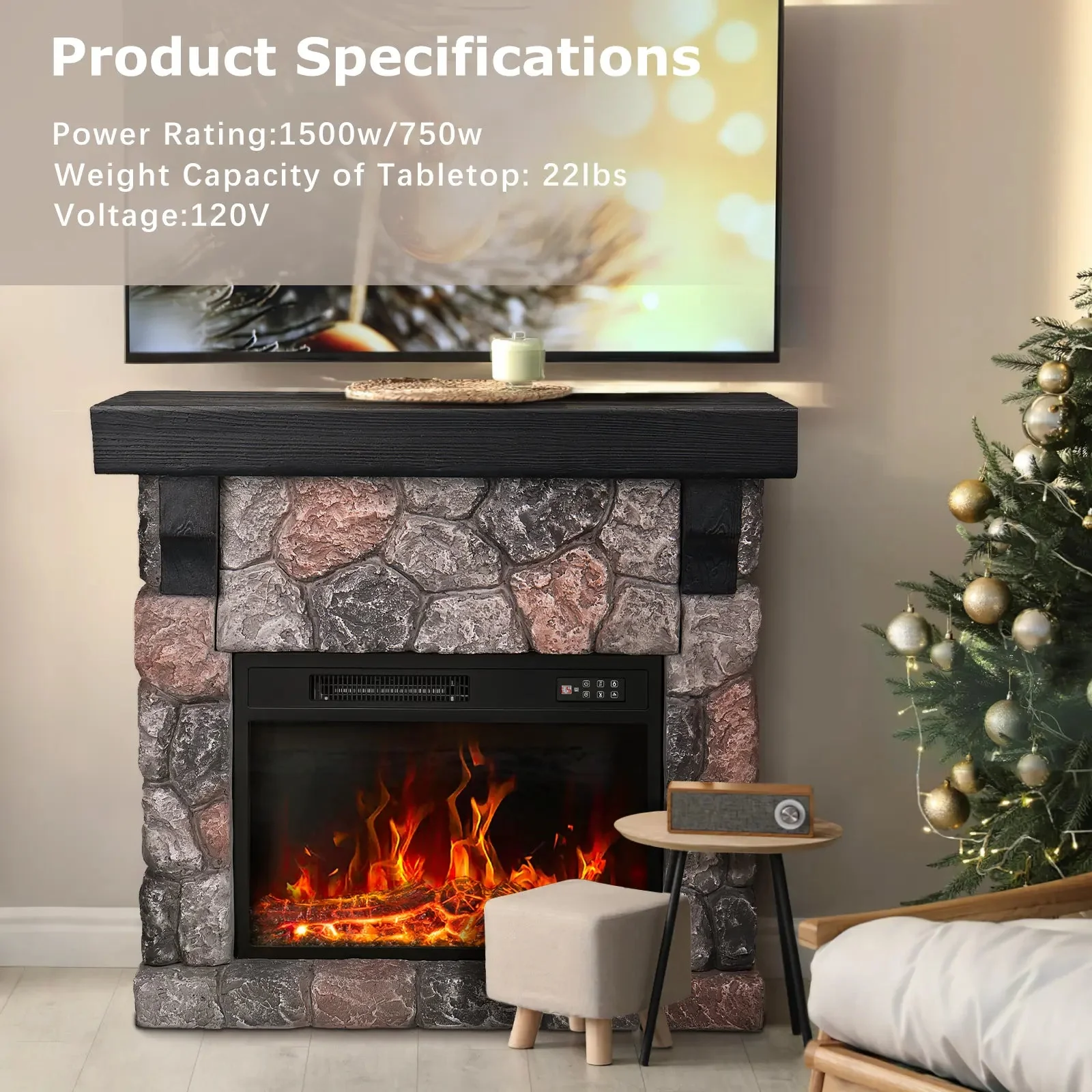 36" Electric Fireplace with Mantel, 23 inch Electric Fireplace Insert, TV Stand Freestanding Heater with Remote Control Timer LED Flame for Living Room Bedroom,Faux Stone Gray - Image 10
