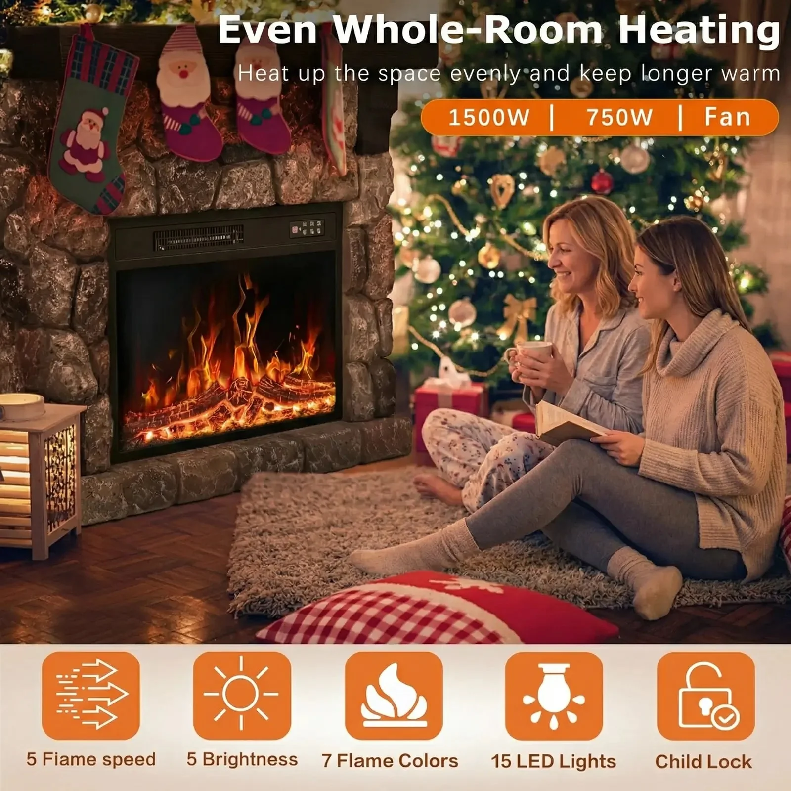 36" Electric Fireplace with Mantel, 23 inch Electric Fireplace Insert, TV Stand Freestanding Heater with Remote Control Timer LED Flame for Living Room Bedroom,Faux Stone Gray - Image 9