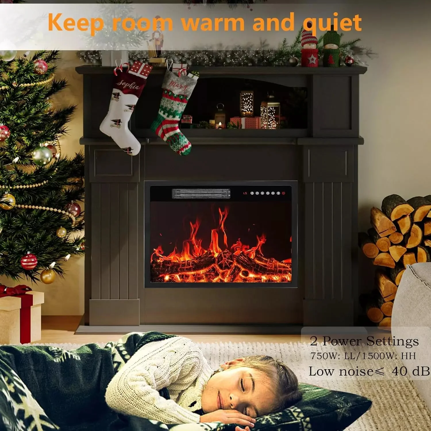 Vitesse 43" Electric Fireplace with Mantel, 23 inch Electric Fireplace Insert - Image 11