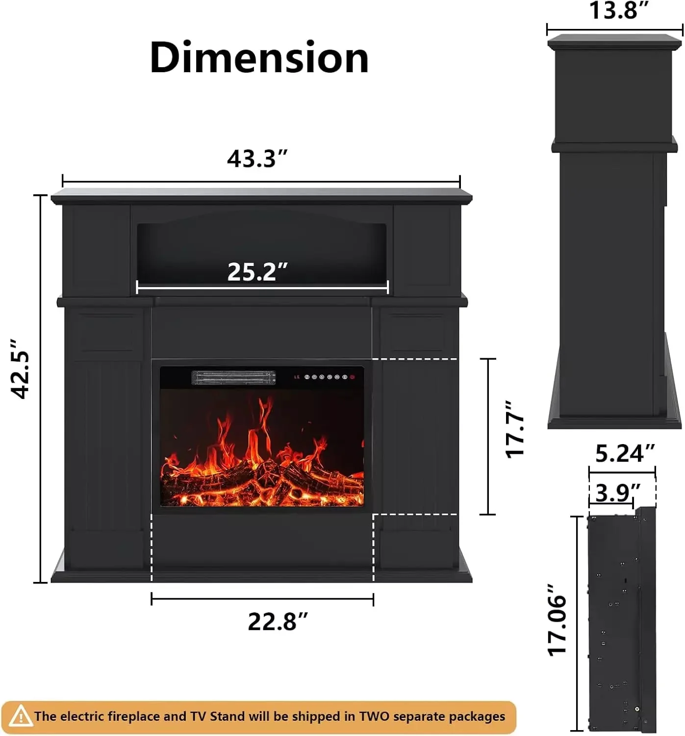 Vitesse 43" Electric Fireplace with Mantel, 23 inch Electric Fireplace Insert - Image 15