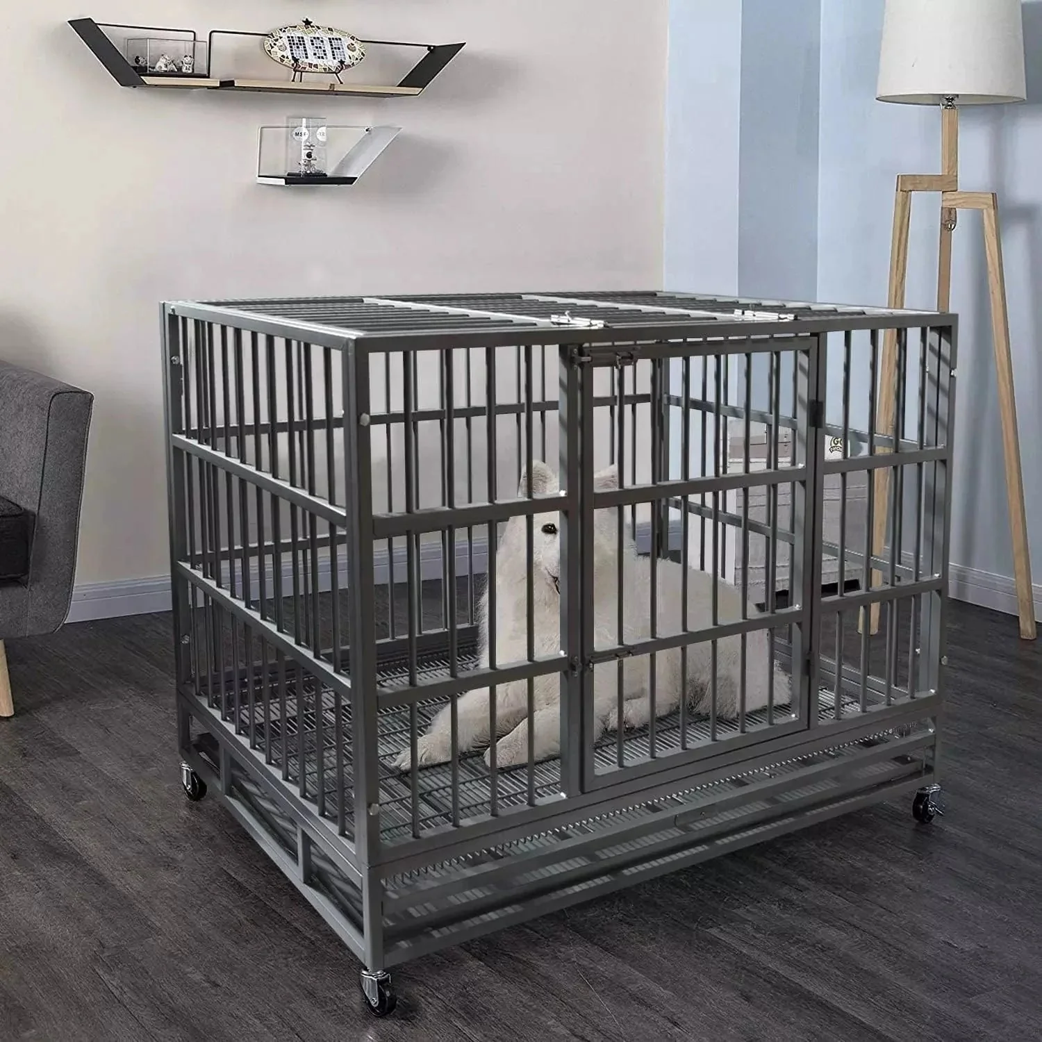 WALEAF 48/38 inch Heavy Duty Indestructible Metal Dog Crate DC01 - Image 10
