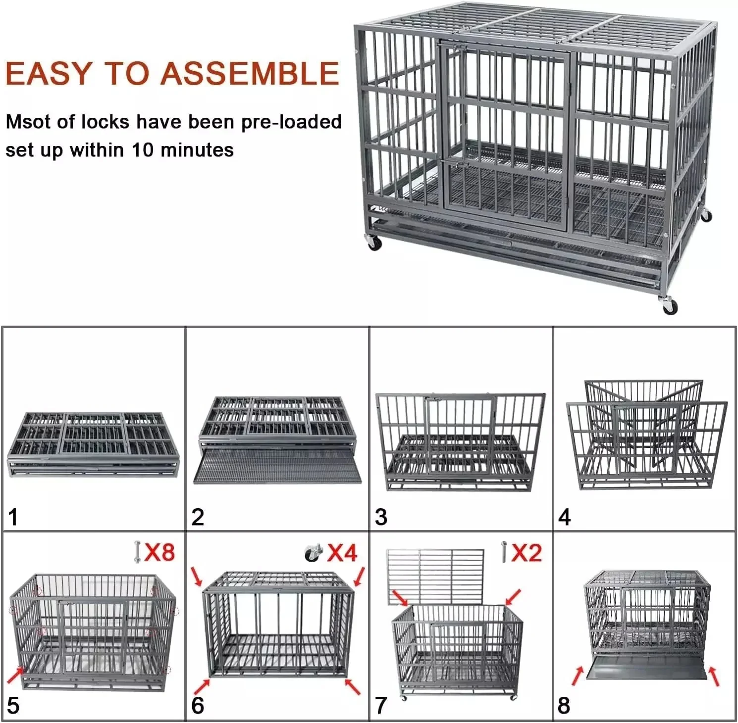 WALEAF 48/38 inch Heavy Duty Indestructible Metal Dog Crate DC01 - Image 12
