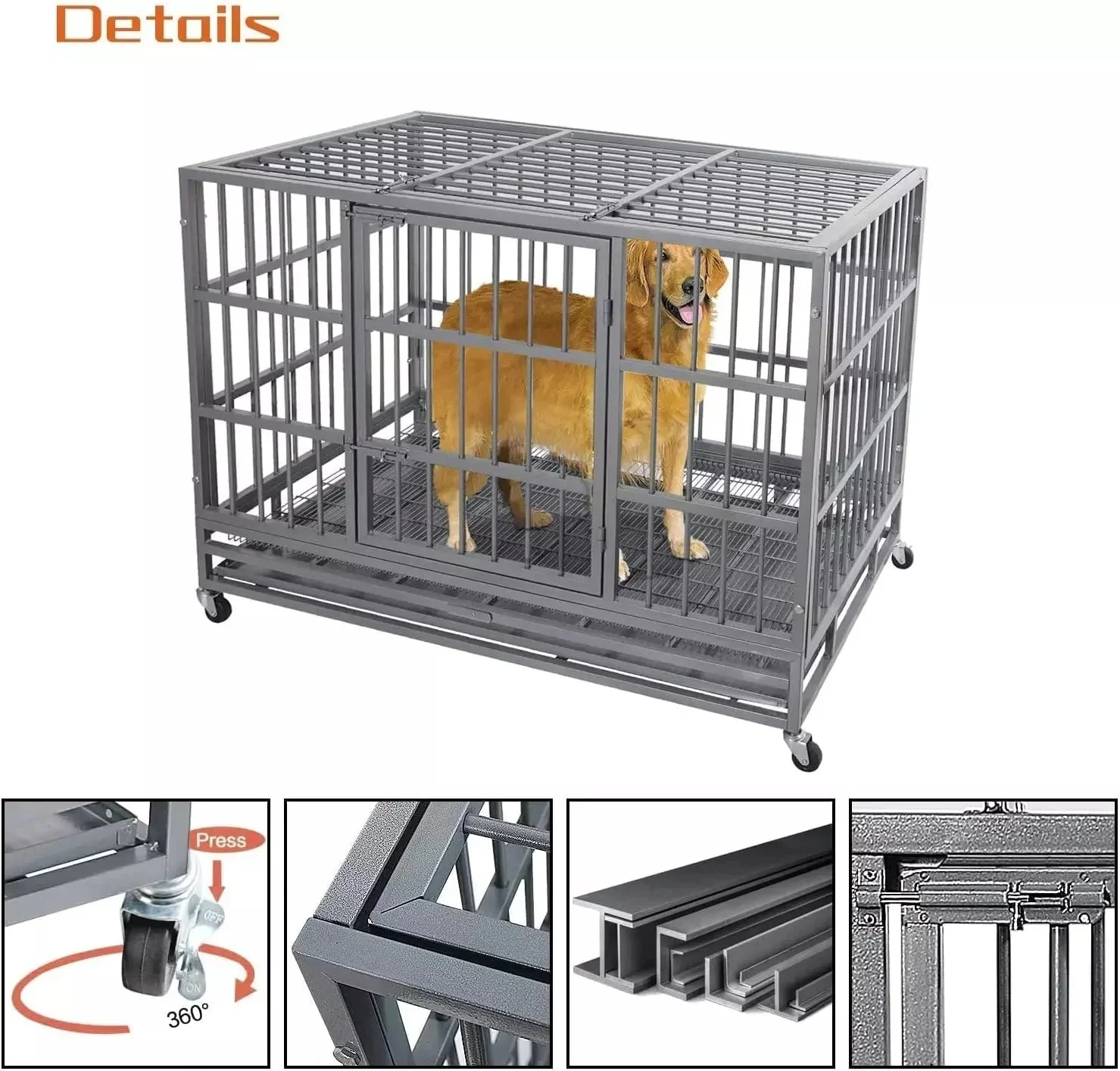 WALEAF 48/38 inch Heavy Duty Indestructible Metal Dog Crate DC01 - Image 13