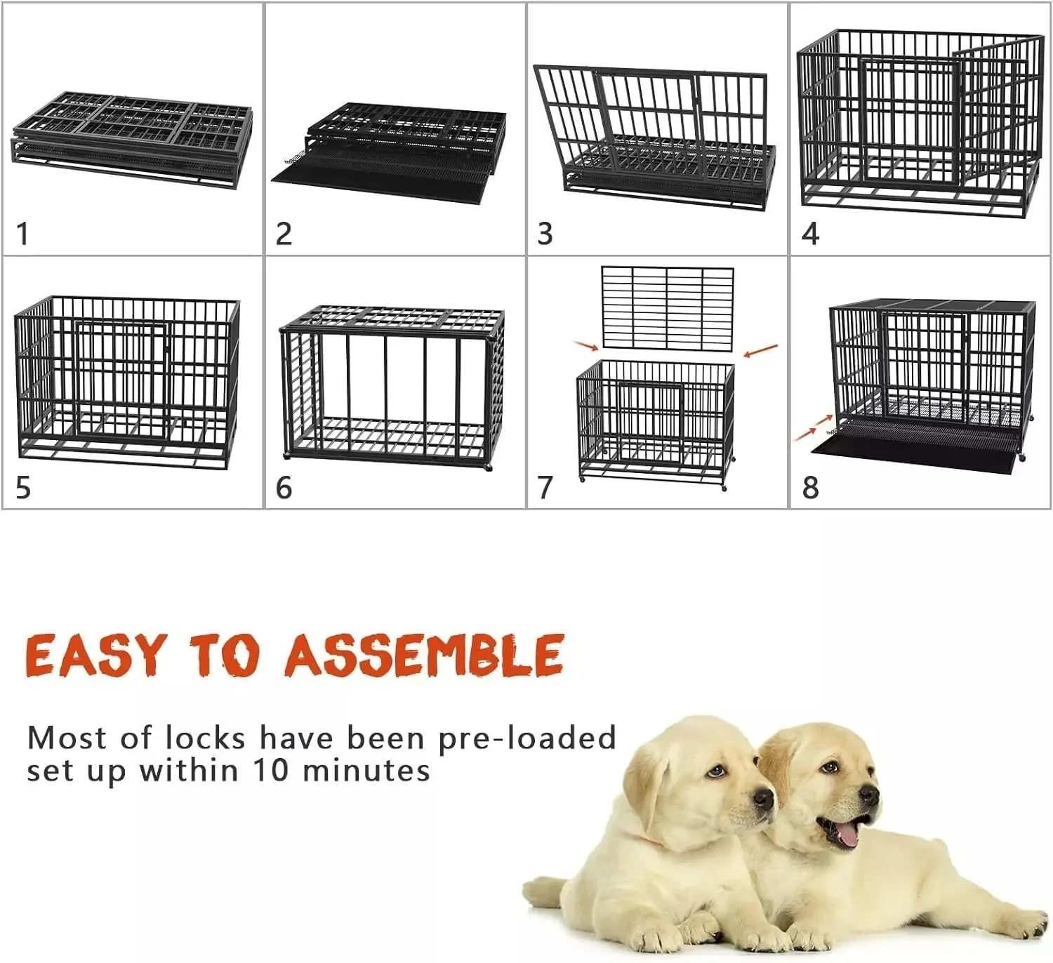 WALEAF 48/38 inch Heavy Duty Indestructible Metal Dog Crate DC01 - Image 29