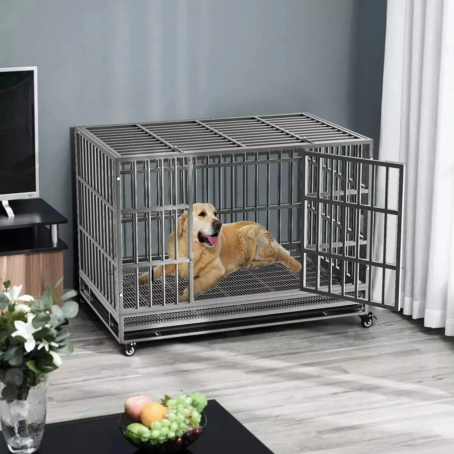 WALEAF 48/38 inch Heavy Duty Indestructible Metal Dog Crate DC01 - Image 35