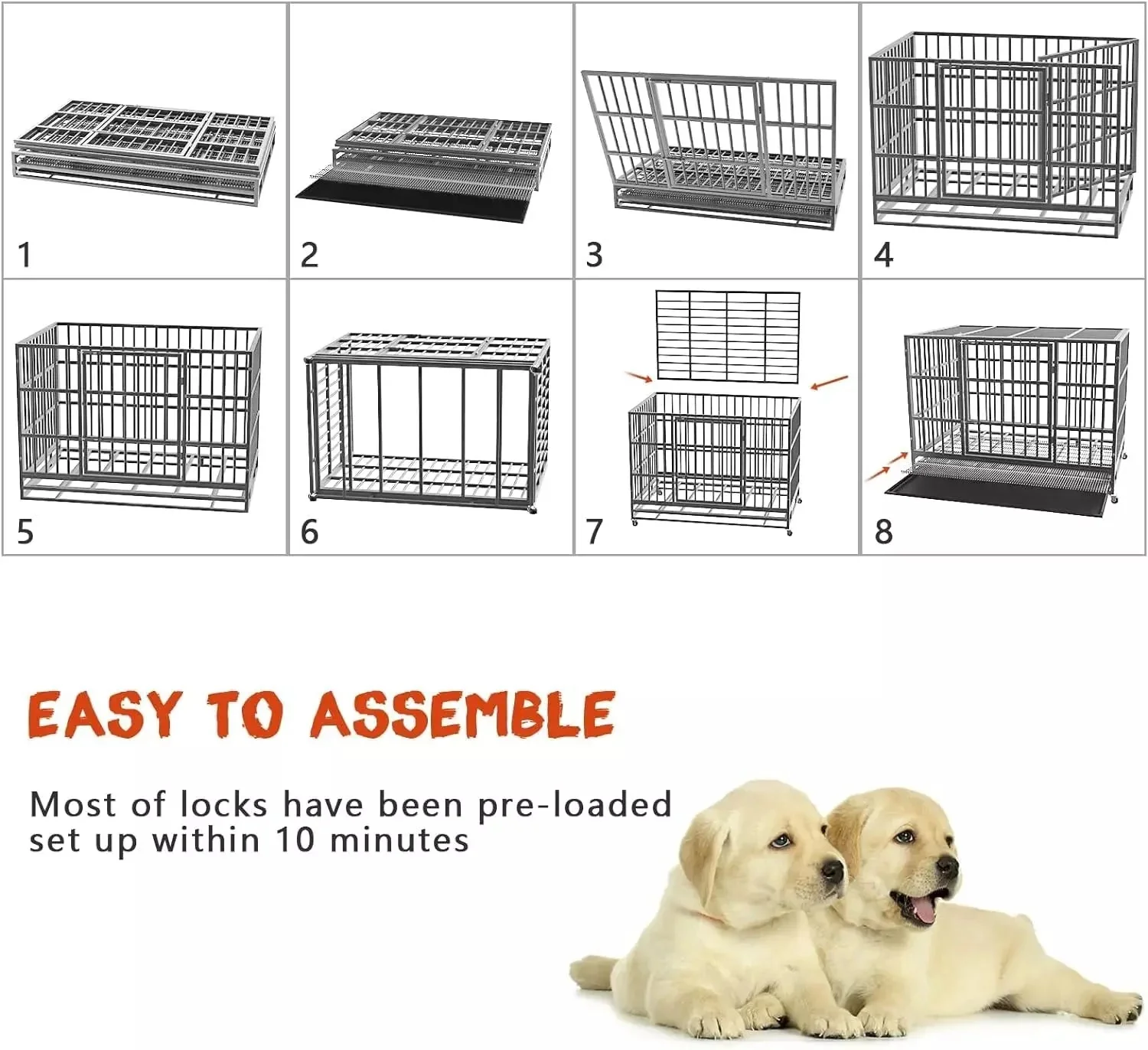 WALEAF 48/38 inch Heavy Duty Indestructible Metal Dog Crate DC01 - Image 38