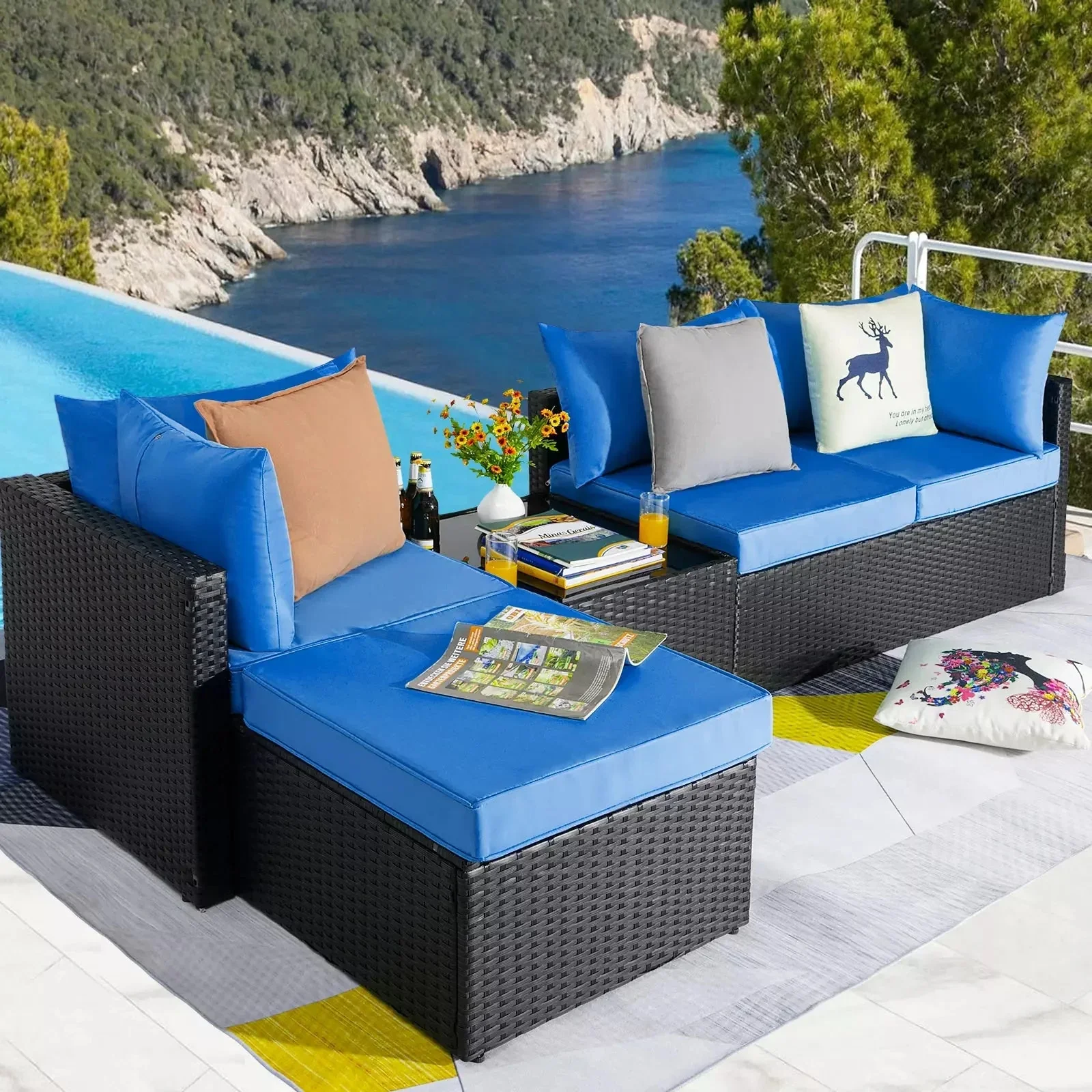 Vitesse 5 Pieces L Shaped Modular Patio Furniture Sets with Ottoman - Image 10