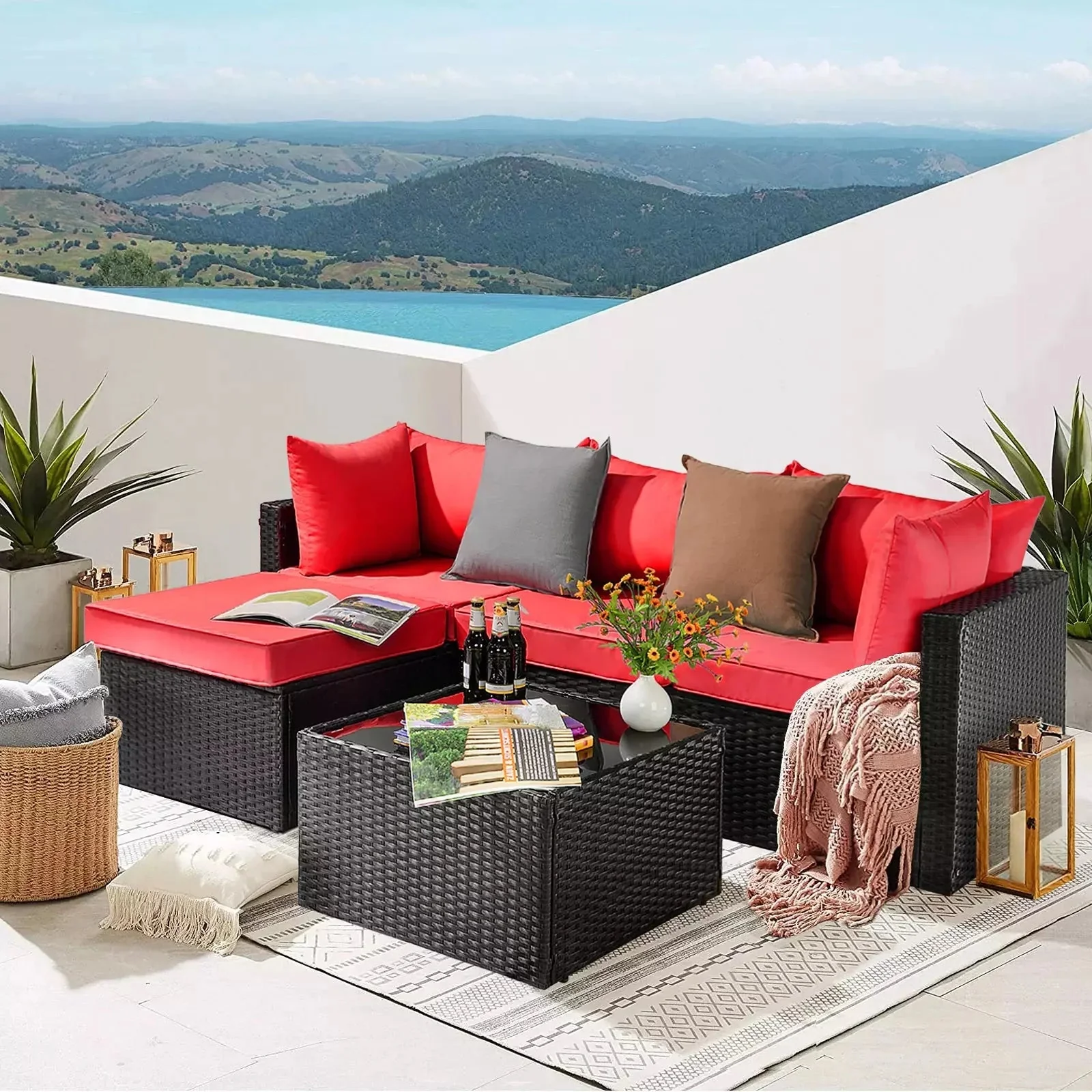 Vitesse 5 Pieces L Shaped Modular Patio Furniture Sets with Ottoman - Image 18