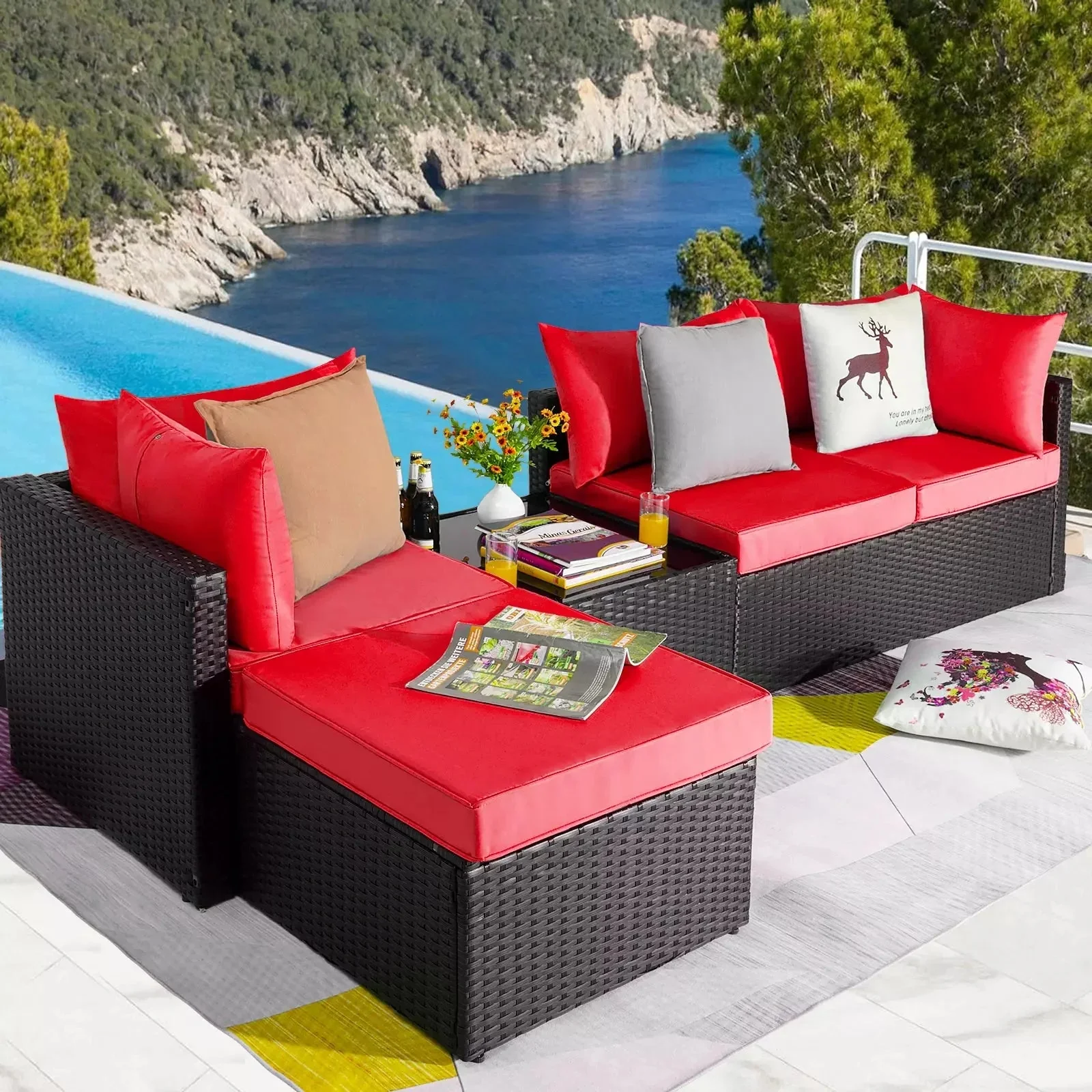 Vitesse 5 Pieces L Shaped Modular Patio Furniture Sets with Ottoman - Image 19