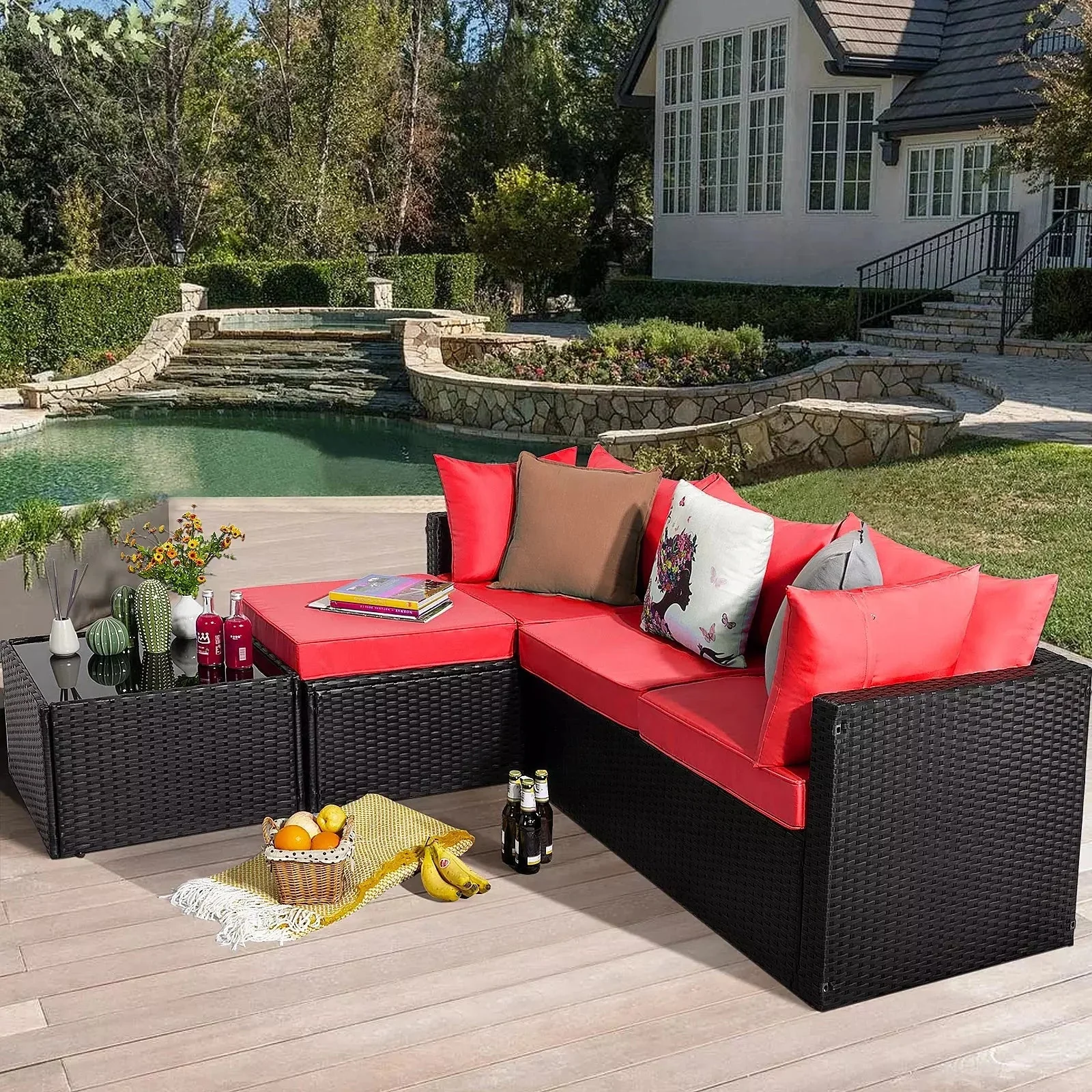 Vitesse 5 Pieces L Shaped Modular Patio Furniture Sets with Ottoman - Image 26