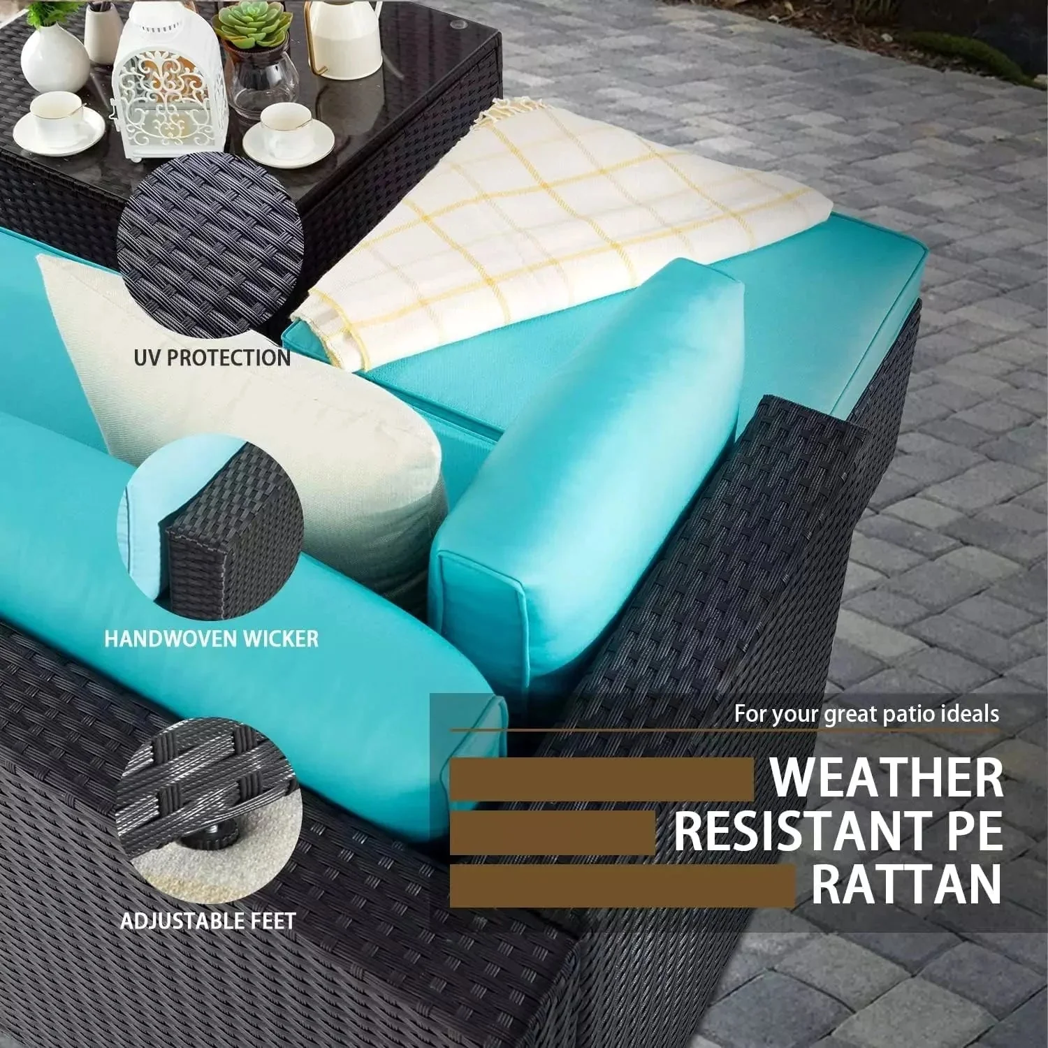 Vitesse 5 Pieces L Shaped Modular Patio Furniture Sets with Ottoman - Image 29