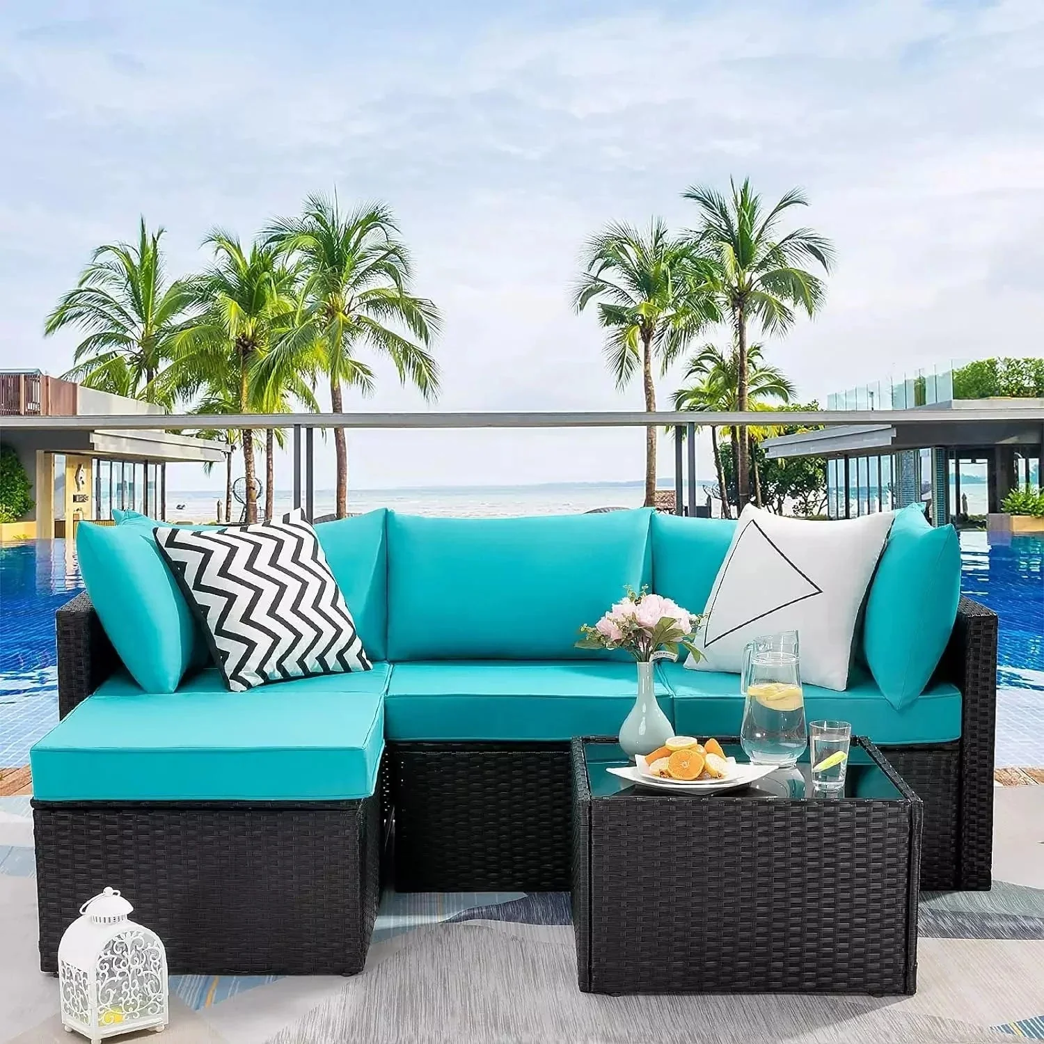 Vitesse 5 Pieces L Shaped Modular Patio Furniture Sets with Ottoman - Image 34