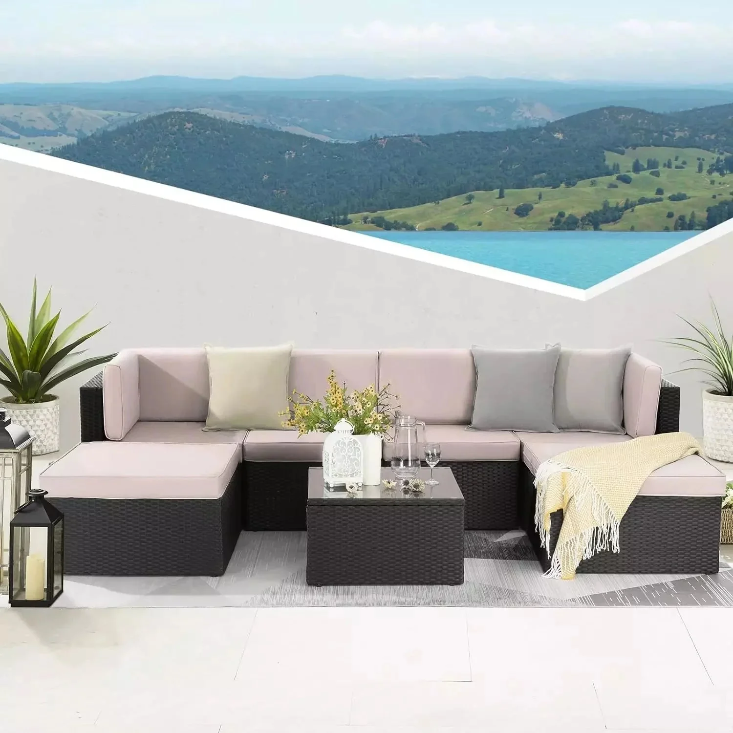 Vitesse 5 Pieces L Shaped Modular Patio Furniture Sets with Ottoman - Image 35