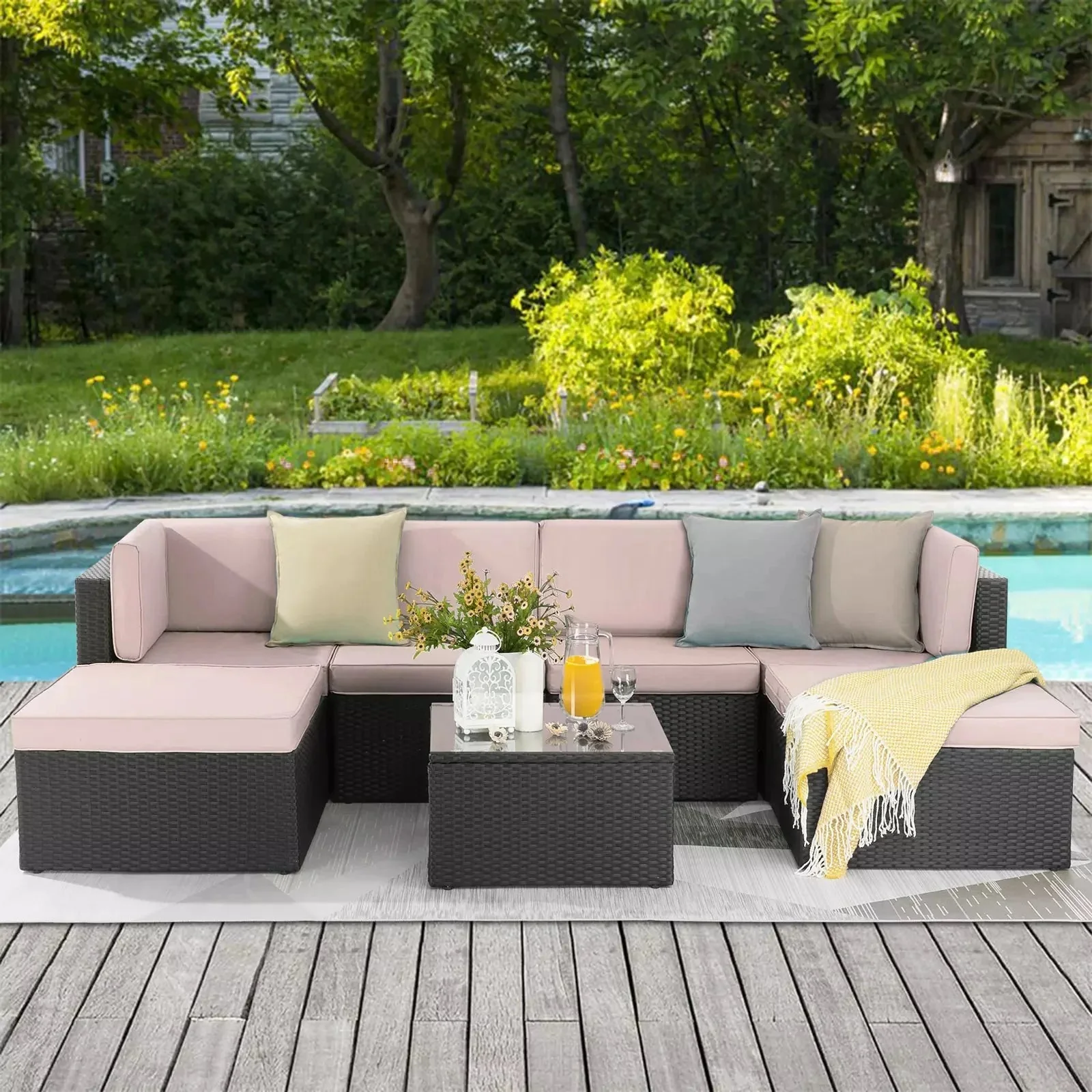 Vitesse 5 Pieces L Shaped Modular Patio Furniture Sets with Ottoman - Image 36