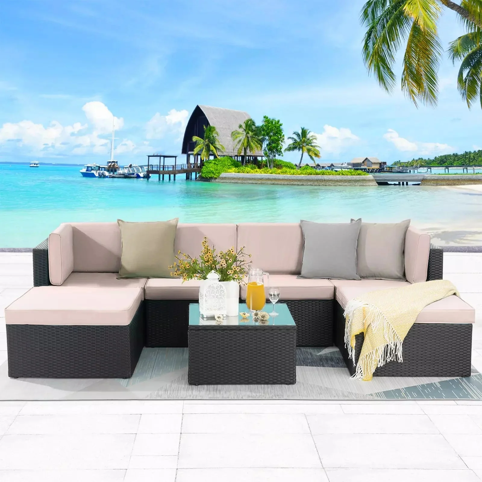 Vitesse 5 Pieces L Shaped Modular Patio Furniture Sets with Ottoman - Image 42