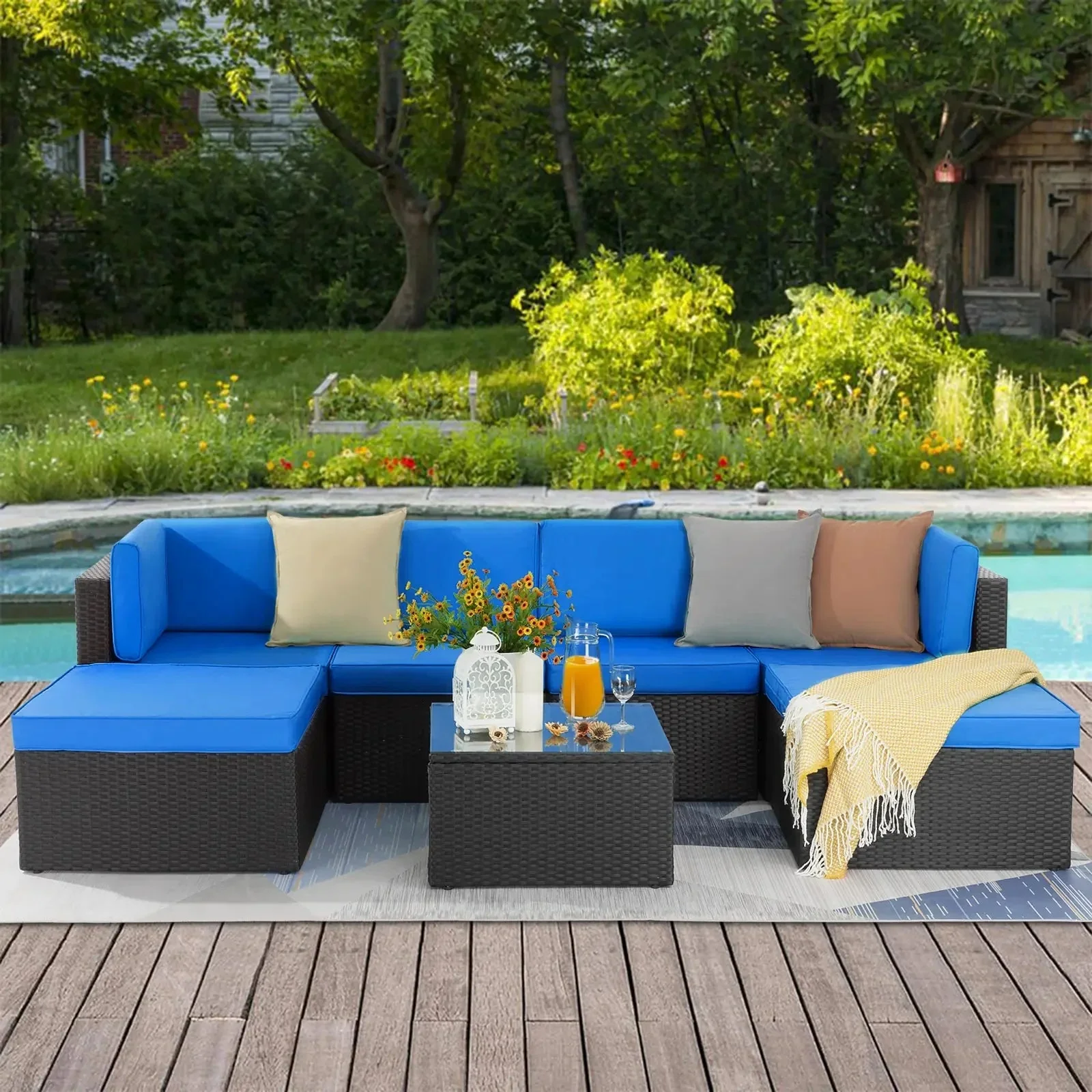Vitesse 5 Pieces L Shaped Modular Patio Furniture Sets with Ottoman - Image 45