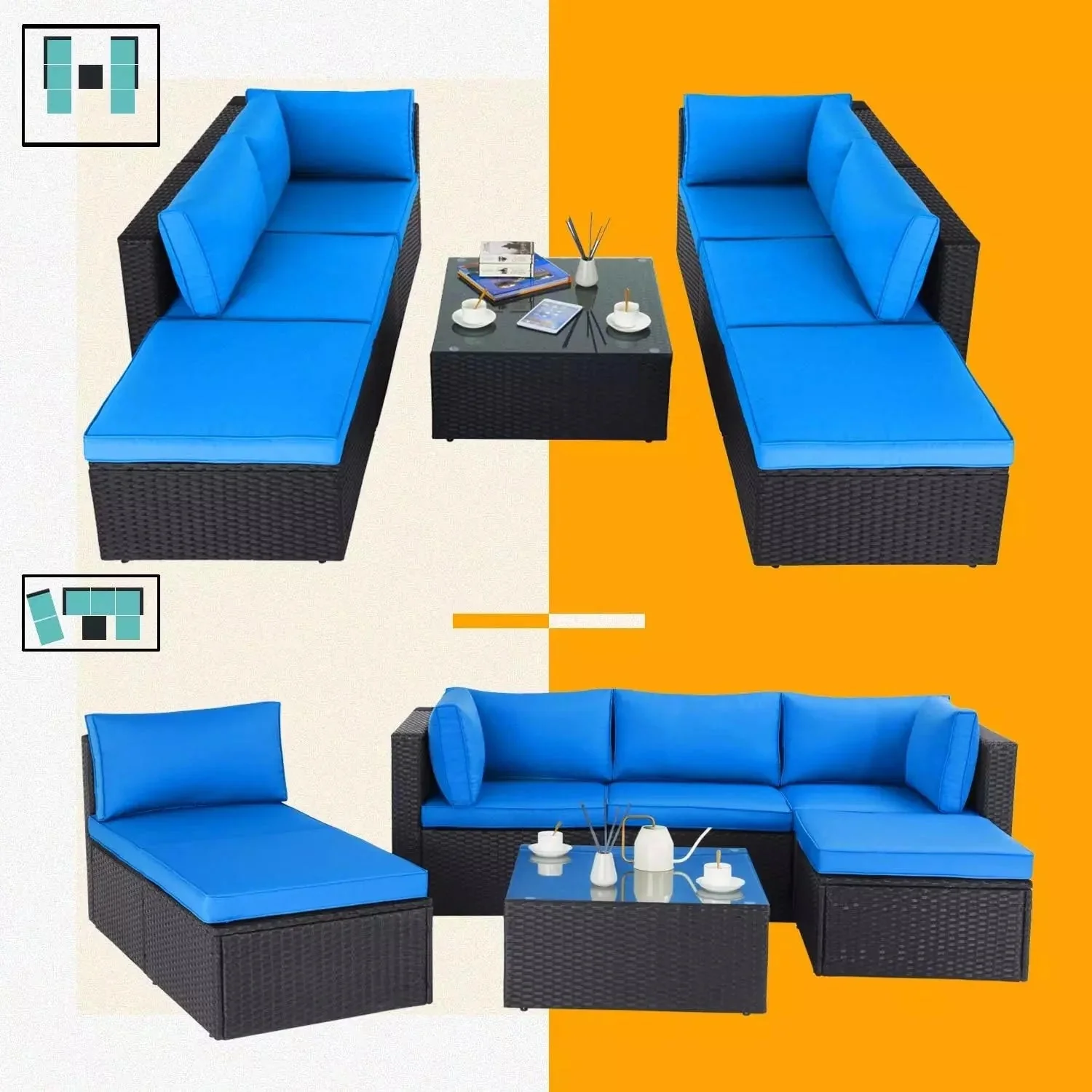 Vitesse 5 Pieces L Shaped Modular Patio Furniture Sets with Ottoman - Image 47