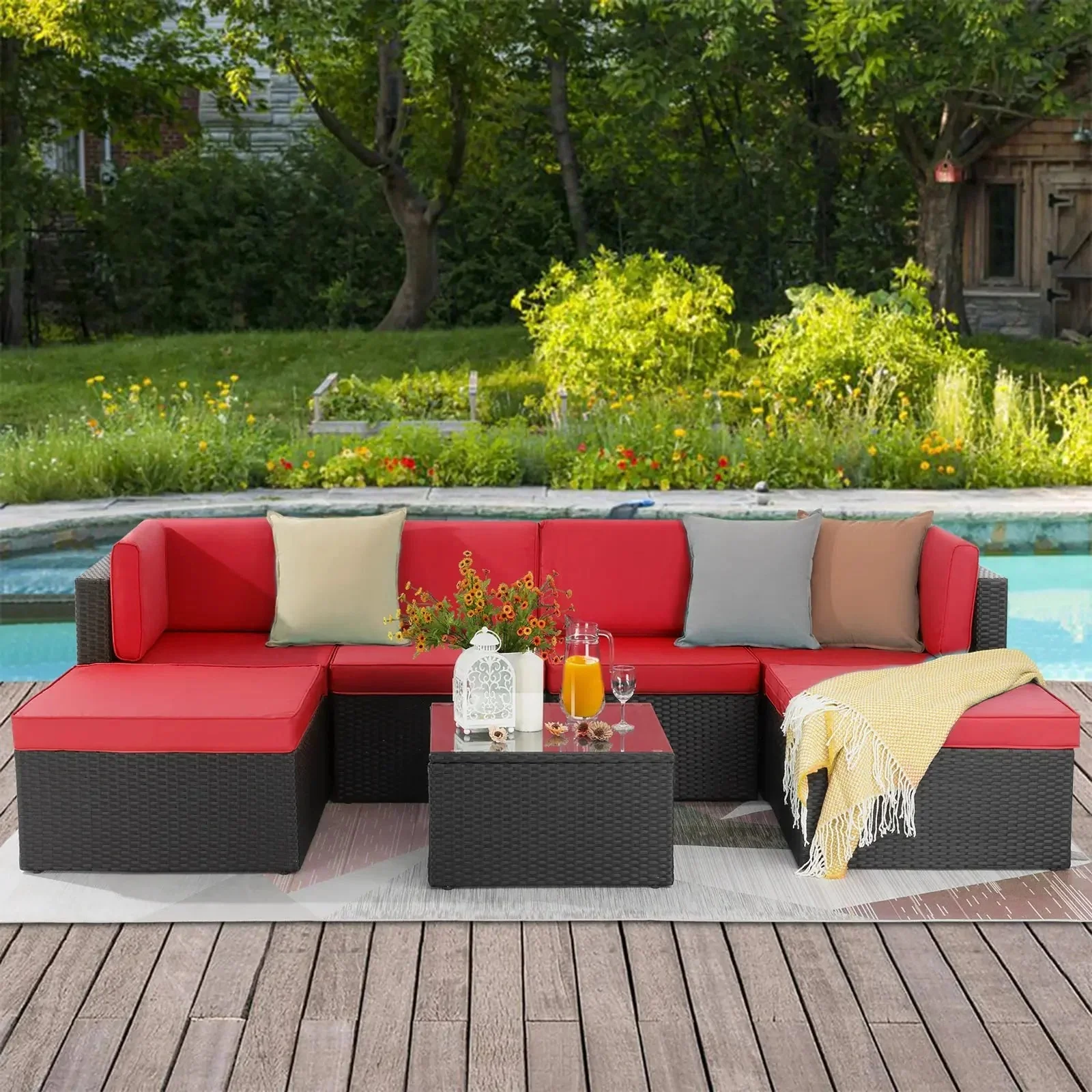 Vitesse 5 Pieces L Shaped Modular Patio Furniture Sets with Ottoman - Image 54
