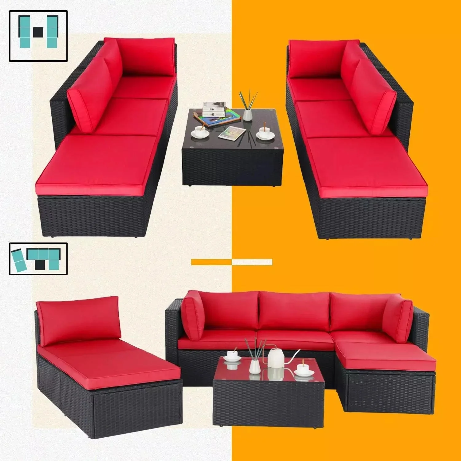Vitesse 5 Pieces L Shaped Modular Patio Furniture Sets with Ottoman - Image 56