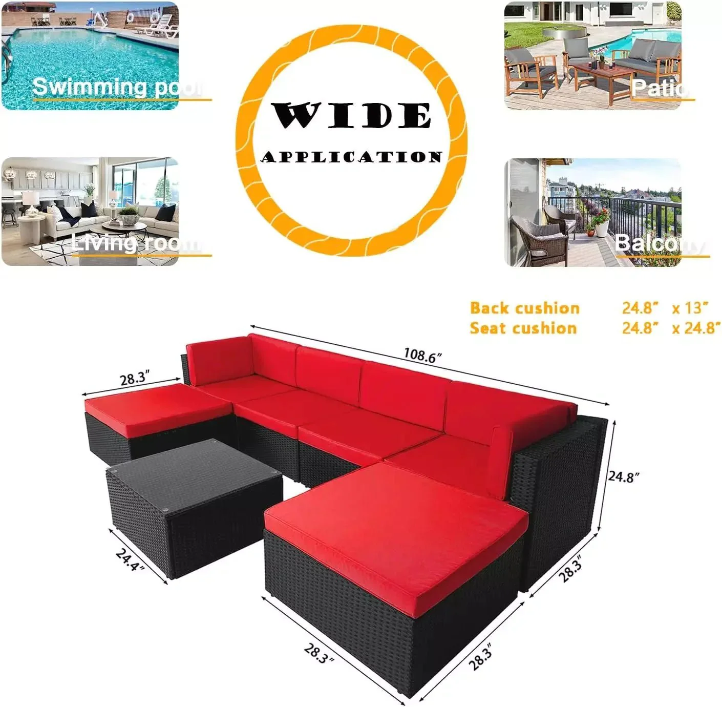Vitesse 5 Pieces L Shaped Modular Patio Furniture Sets with Ottoman - Image 59
