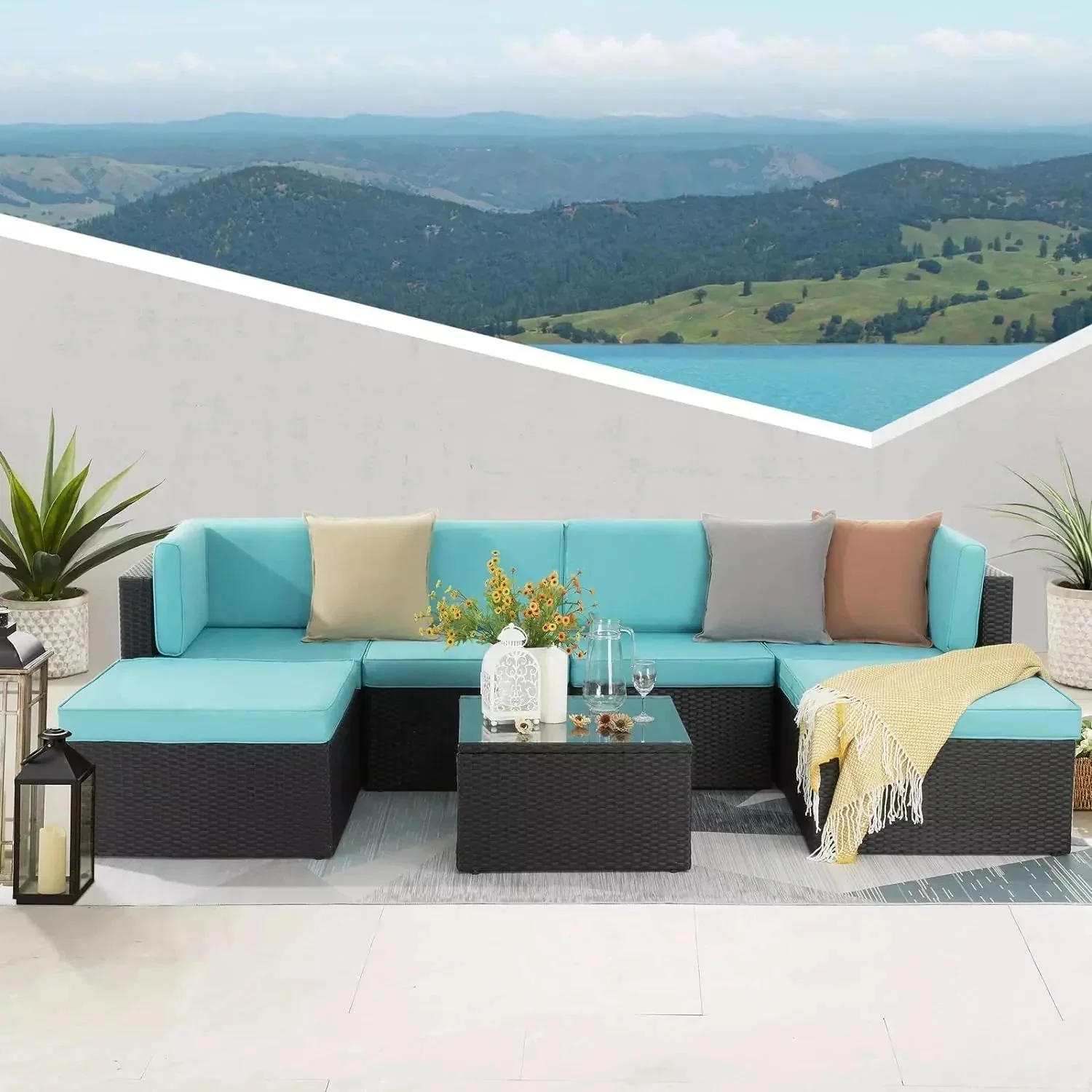 Vitesse 5 Pieces L Shaped Modular Patio Furniture Sets with Ottoman - Image 62